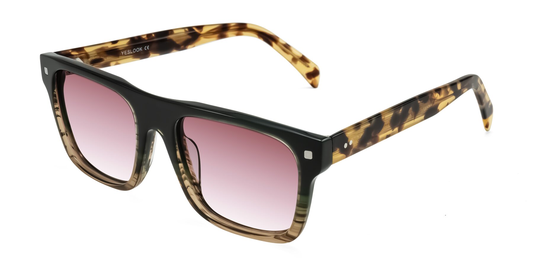 Angle of Emas in Green Brown Striped/Honey Tortoise with Garnet Gradient Lenses