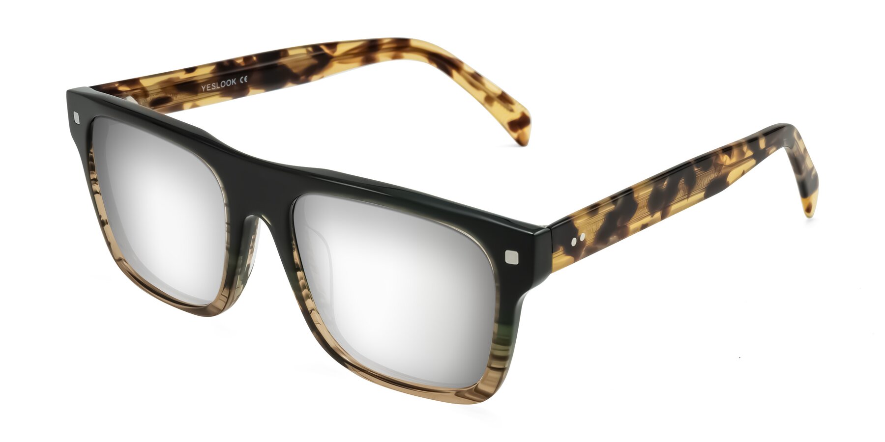 Angle of Emas in Green Brown Striped/Honey Tortoise with Silver Mirrored Lenses