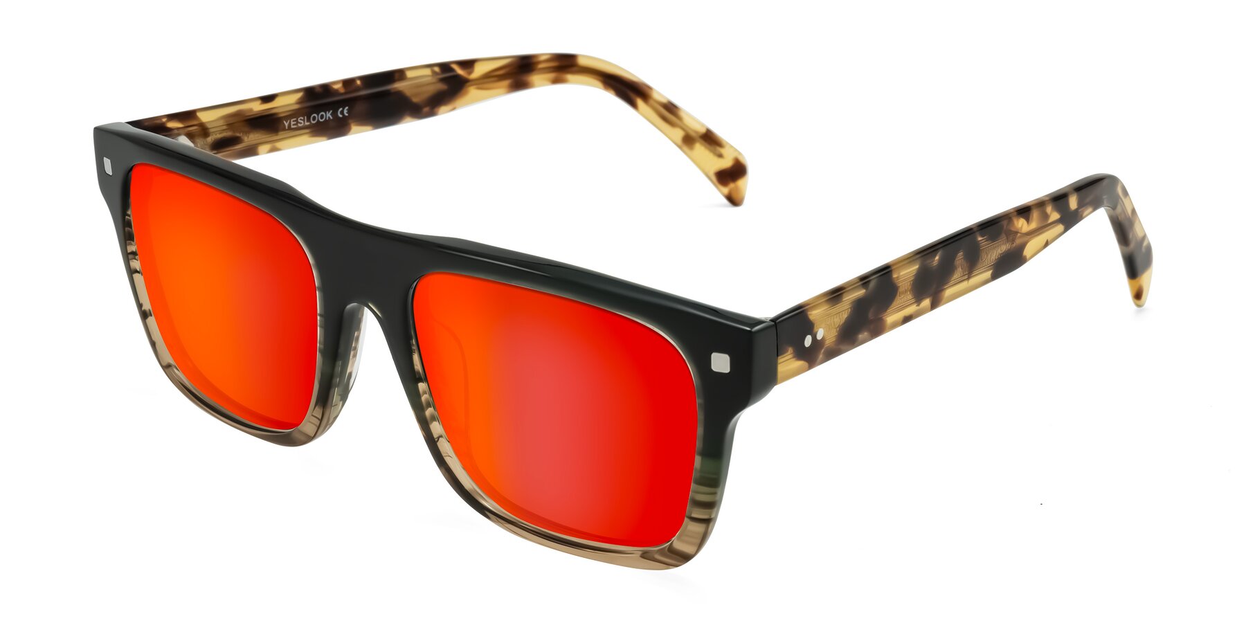 Angle of Emas in Green Brown Striped/Honey Tortoise with Red Gold Mirrored Lenses