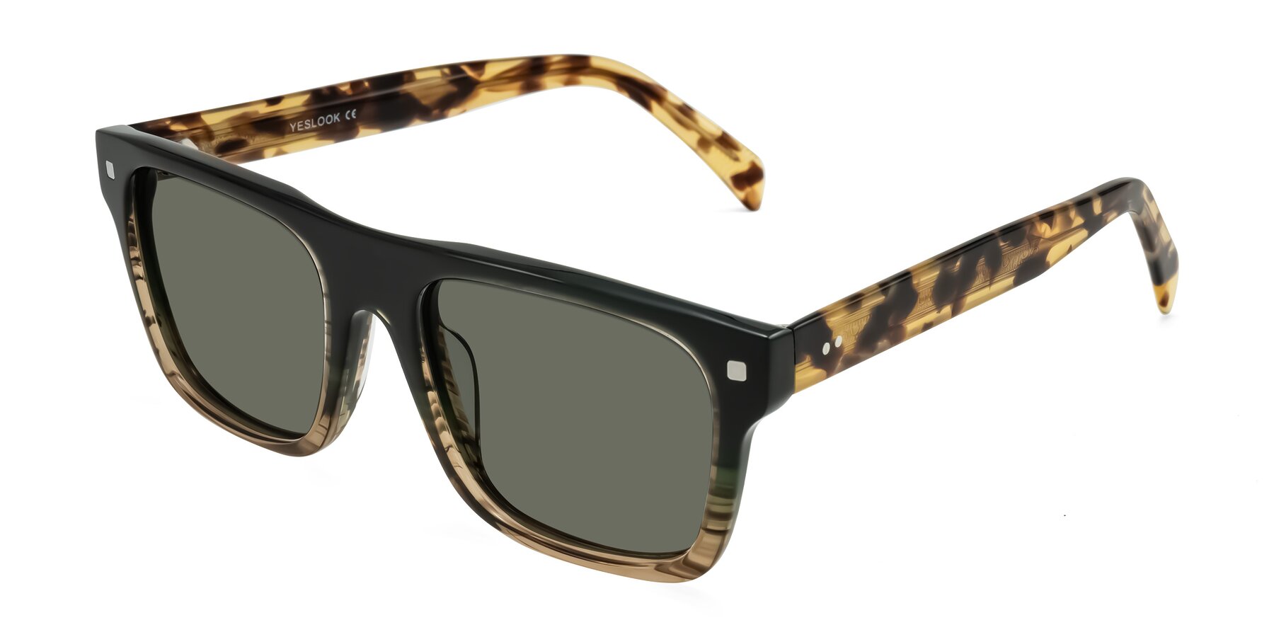 Angle of Emas in Green Brown Striped/Honey Tortoise with Gray Polarized Lenses