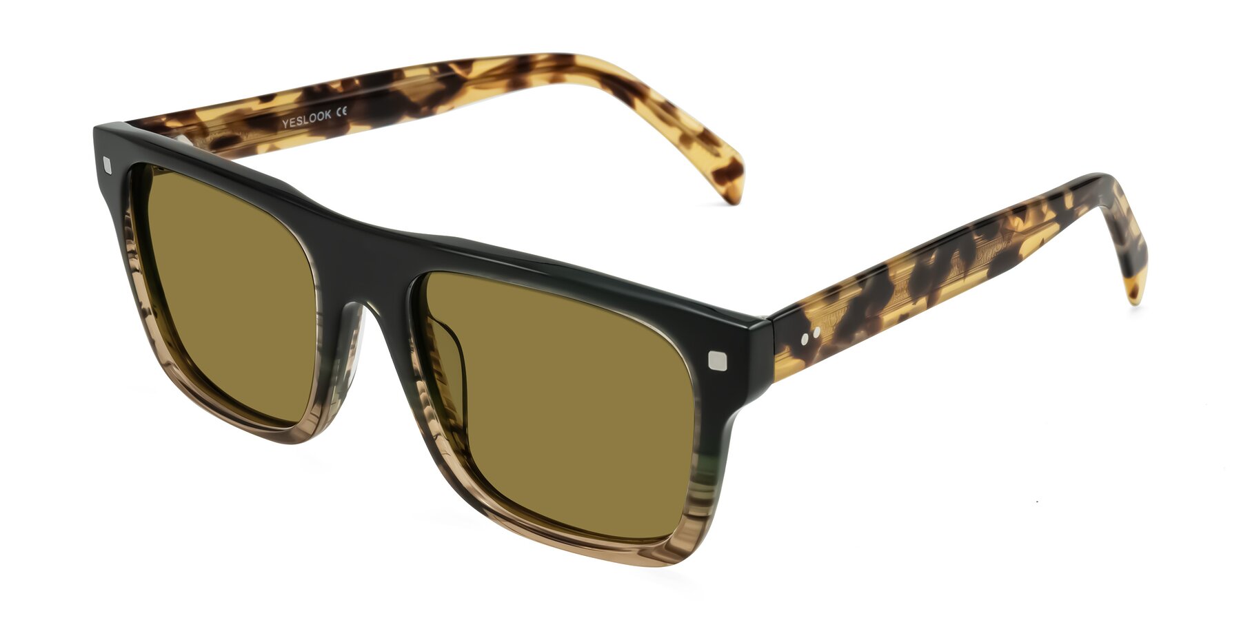 Angle of Emas in Green Brown Striped/Honey Tortoise with Brown Polarized Lenses