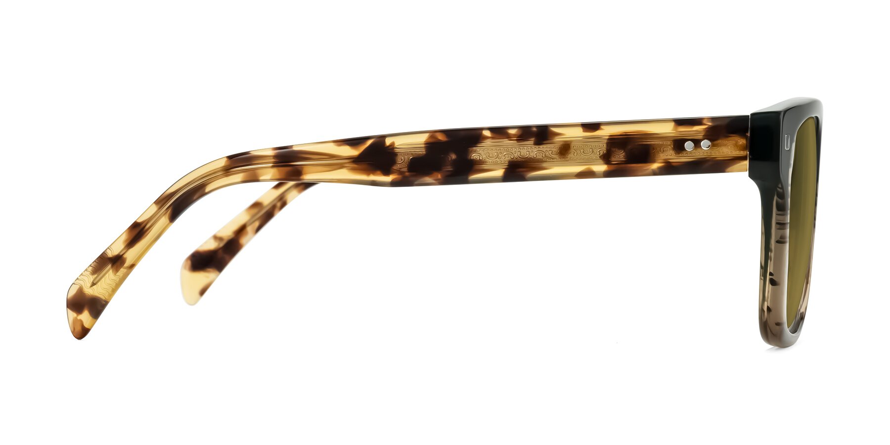 Side of Emas in Green Brown Striped/Honey Tortoise with Brown Polarized Lenses