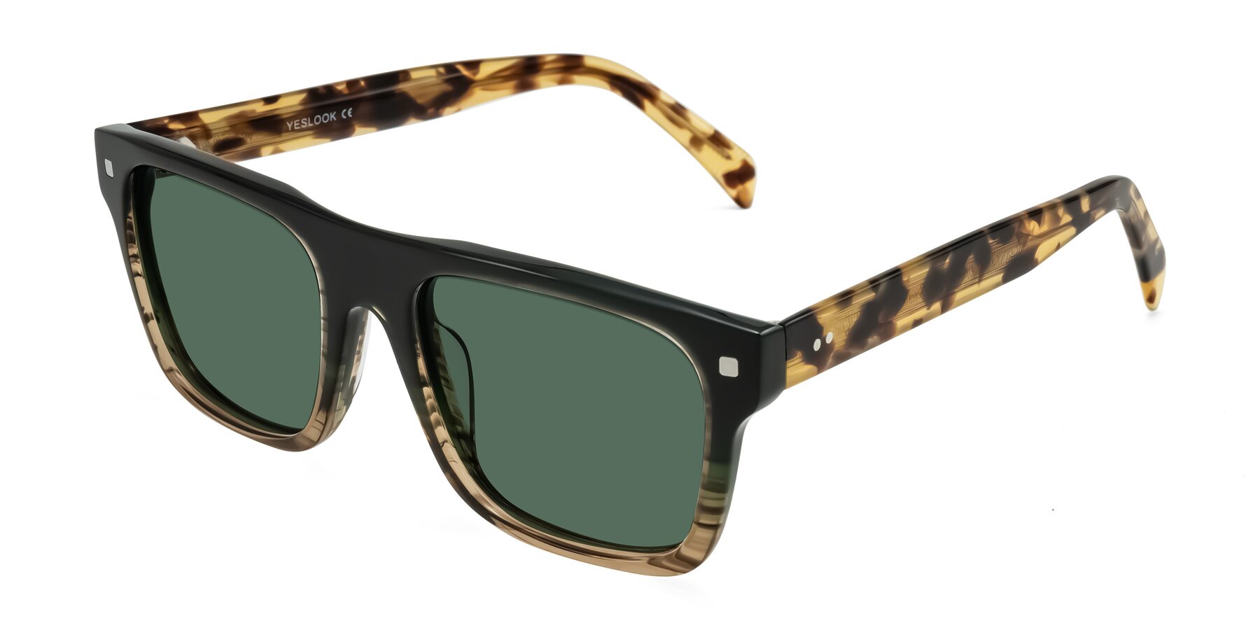Angle of Emas in Green Brown Striped/Honey Tortoise with Green Polarized Lenses