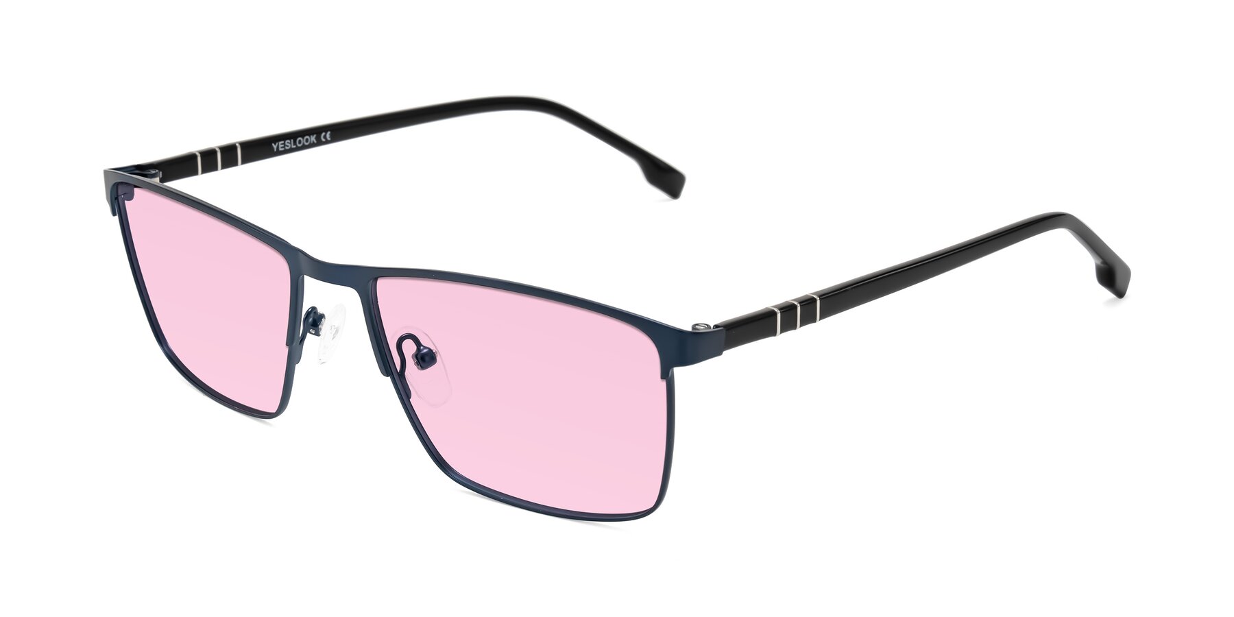 Angle of Sampit in Matte Blue with Light Pink Tinted Lenses