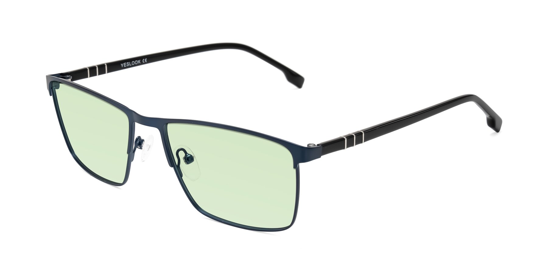 Angle of Sampit in Matte Blue with Light Green Tinted Lenses