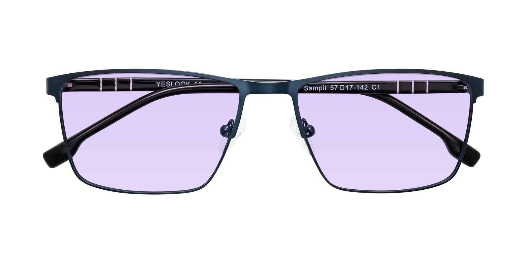 Folded Front of Sampit in Matte Blue with Light Purple Tinted Lenses