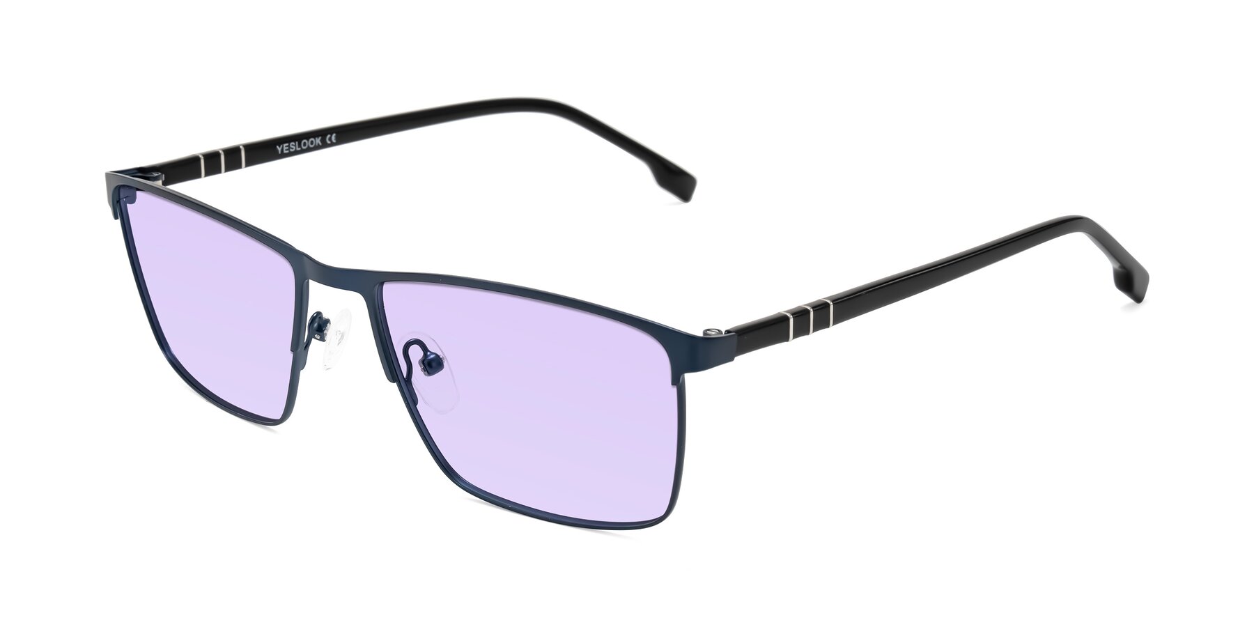 Angle of Sampit in Matte Blue with Light Purple Tinted Lenses