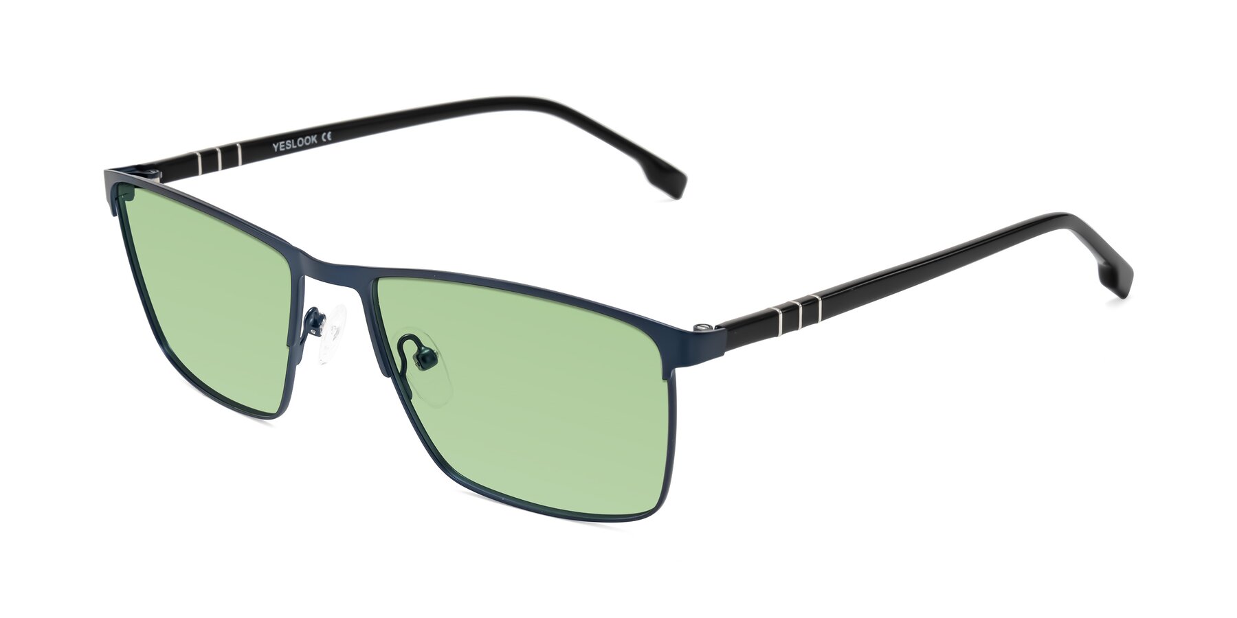 Angle of Sampit in Matte Blue with Medium Green Tinted Lenses