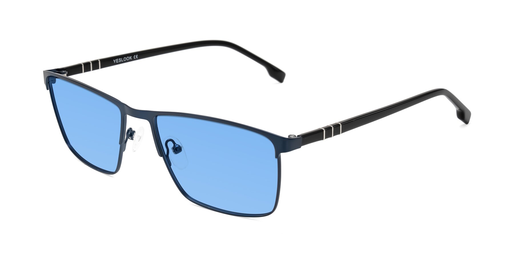 Angle of Sampit in Matte Blue with Medium Blue Tinted Lenses