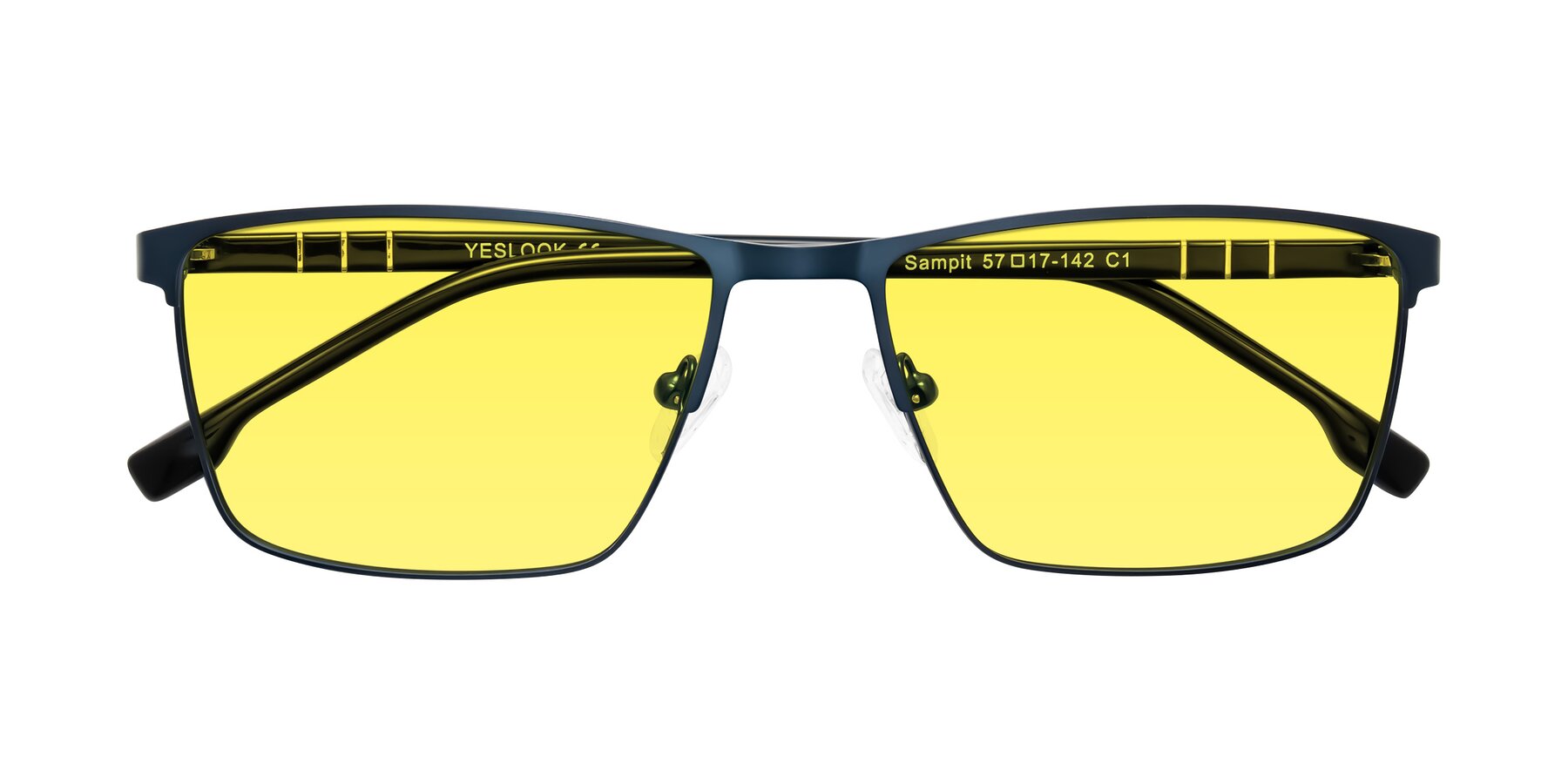 Folded Front of Sampit in Matte Blue with Medium Yellow Tinted Lenses