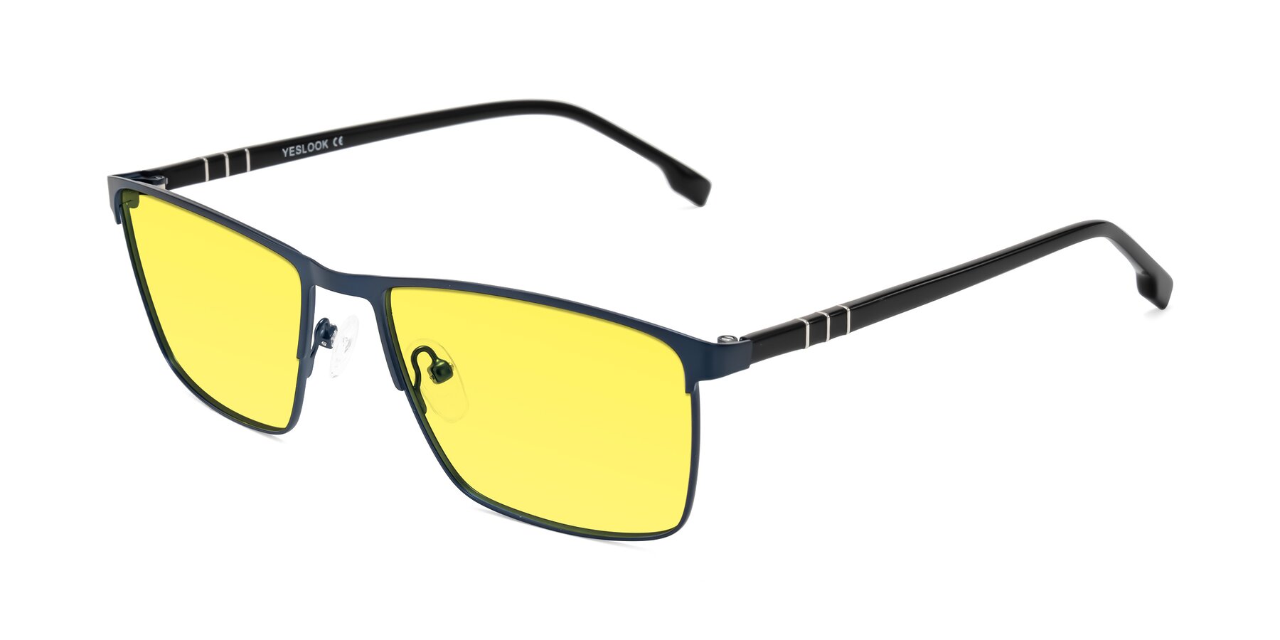 Angle of Sampit in Matte Blue with Medium Yellow Tinted Lenses