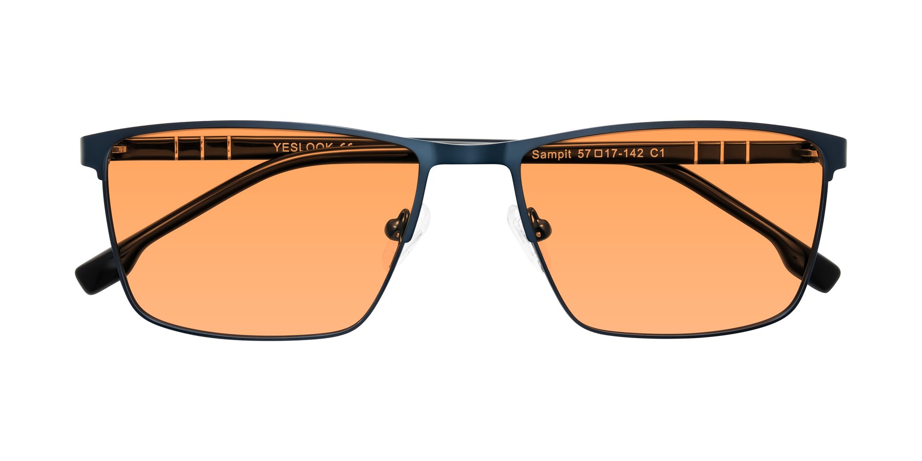 Folded Front of Sampit in Matte Blue with Medium Orange Tinted Lenses