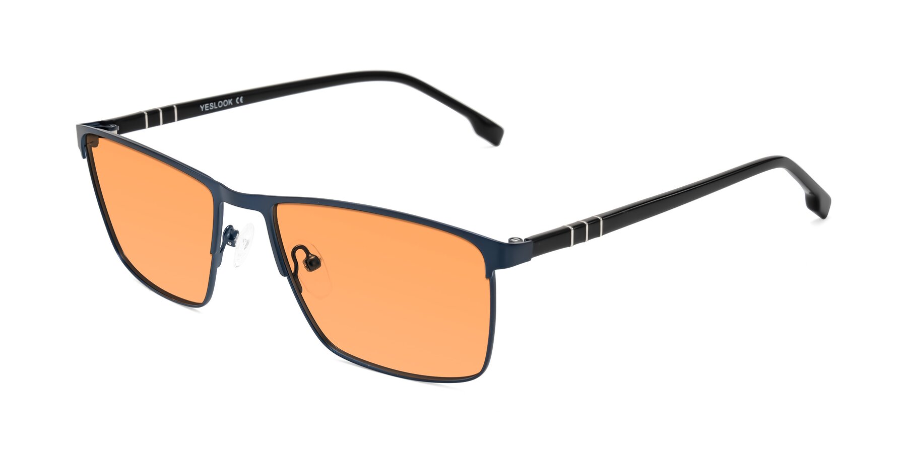 Angle of Sampit in Matte Blue with Medium Orange Tinted Lenses