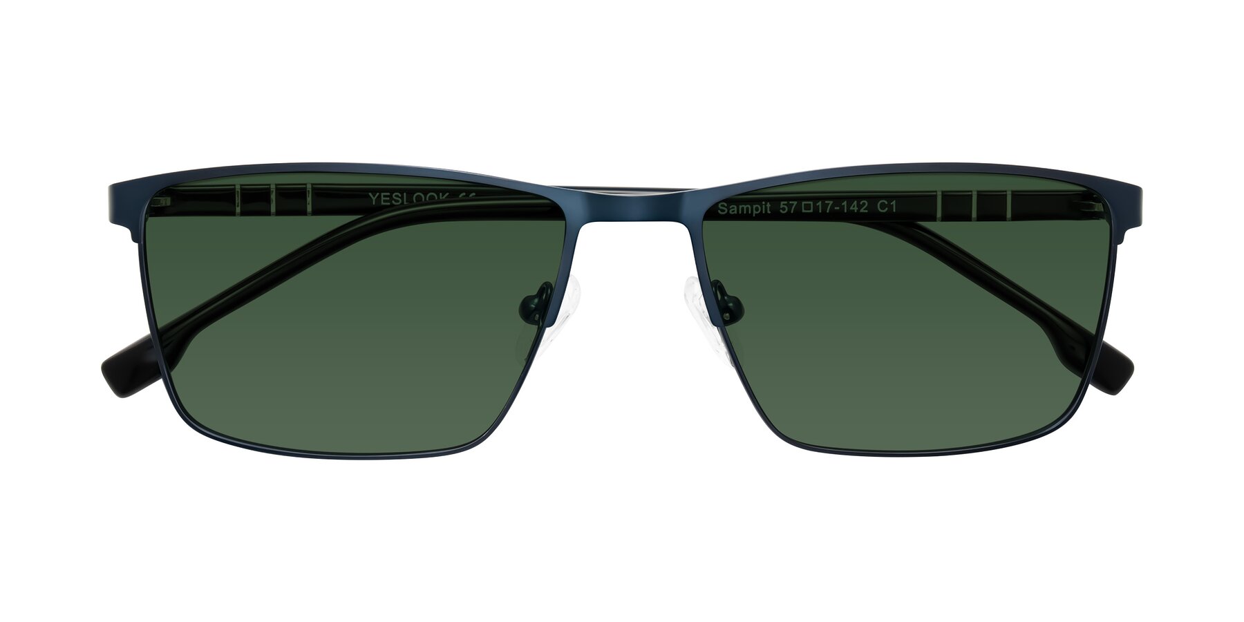 Folded Front of Sampit in Matte Blue with Green Tinted Lenses