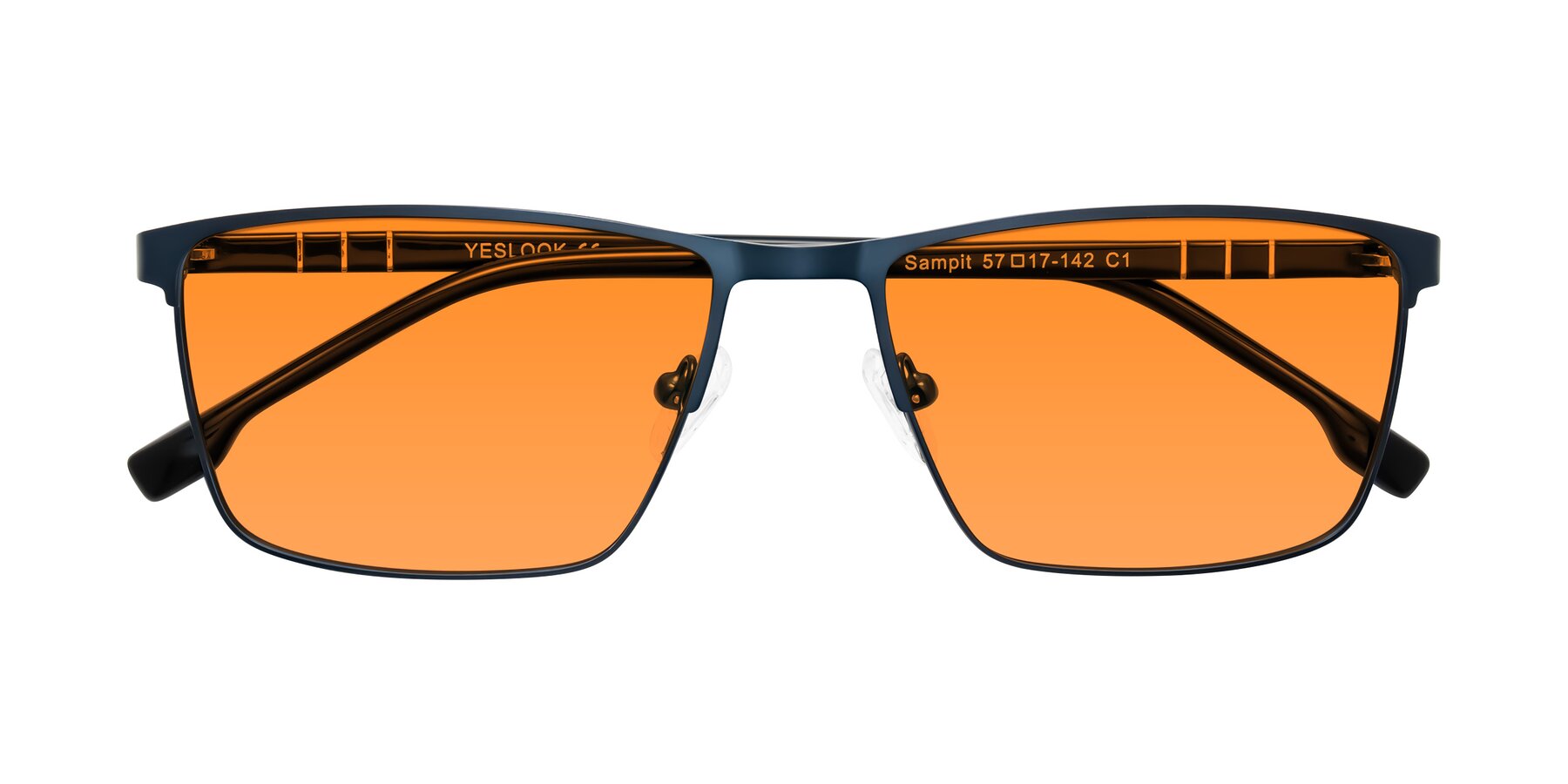 Folded Front of Sampit in Matte Blue with Orange Tinted Lenses