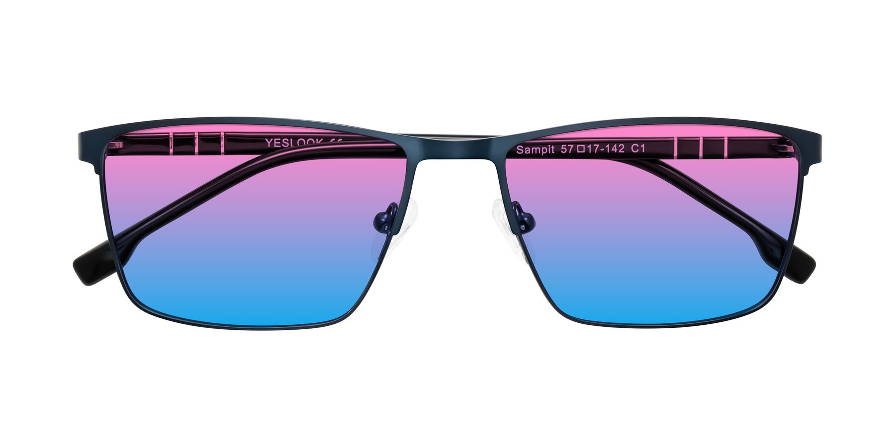 Folded Front of Sampit in Matte Blue with Pink / Blue Gradient Lenses