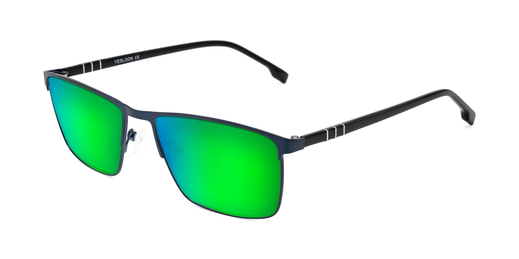 Angle of Sampit in Matte Blue with Green Mirrored Lenses