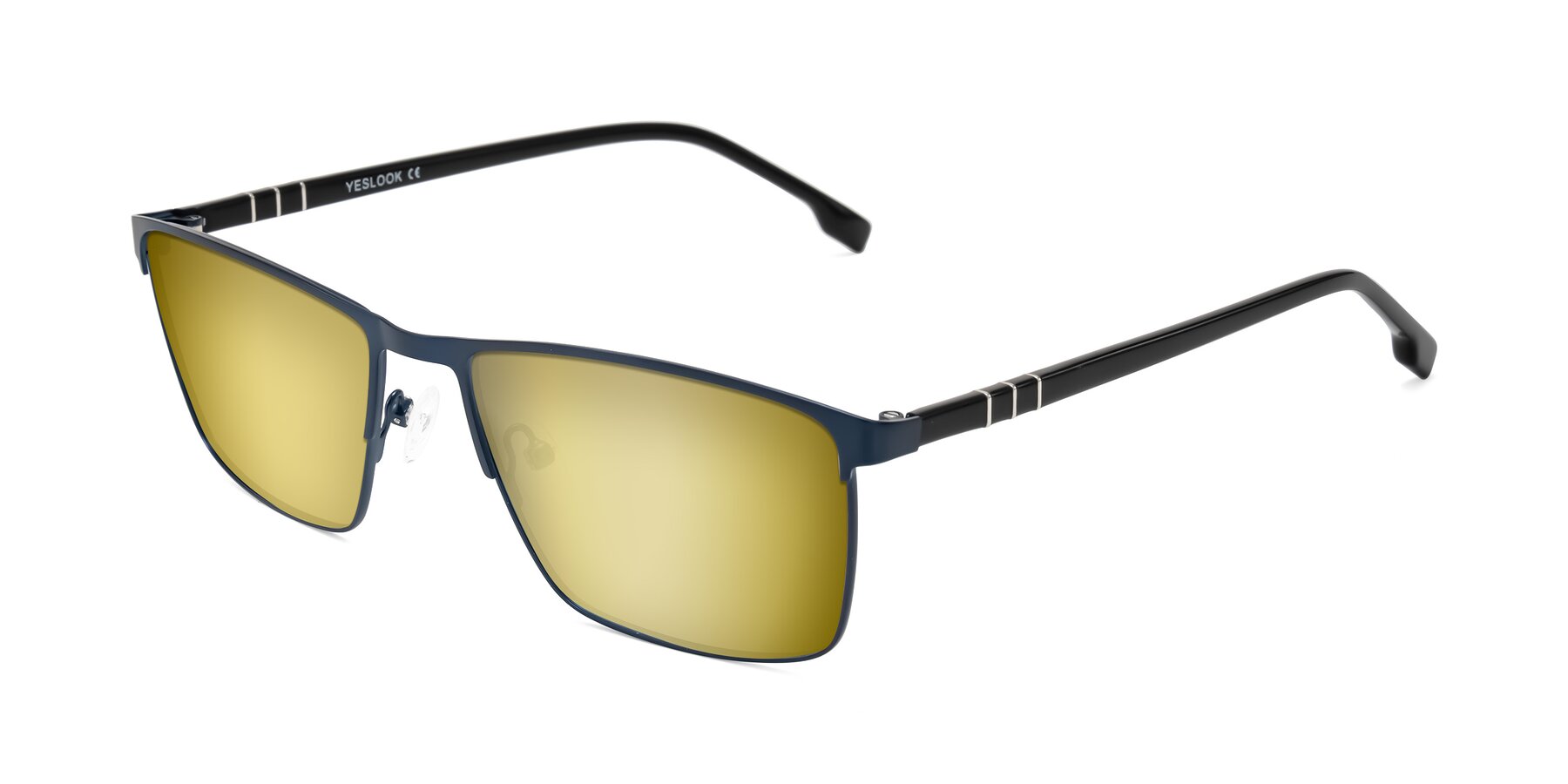 Angle of Sampit in Matte Blue with Gold Mirrored Lenses