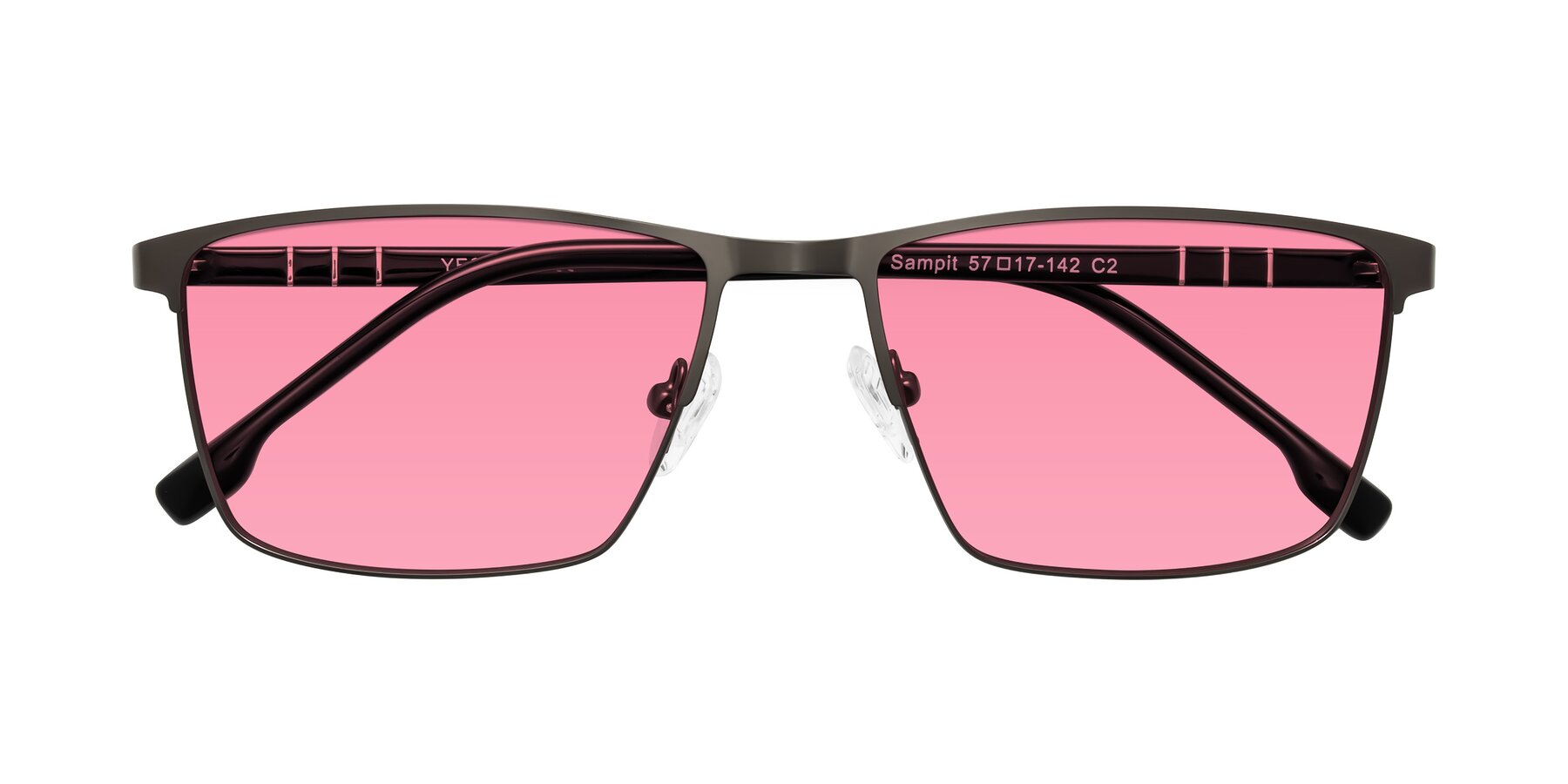 Folded Front of Sampit in Gunmetal with Pink Tinted Lenses