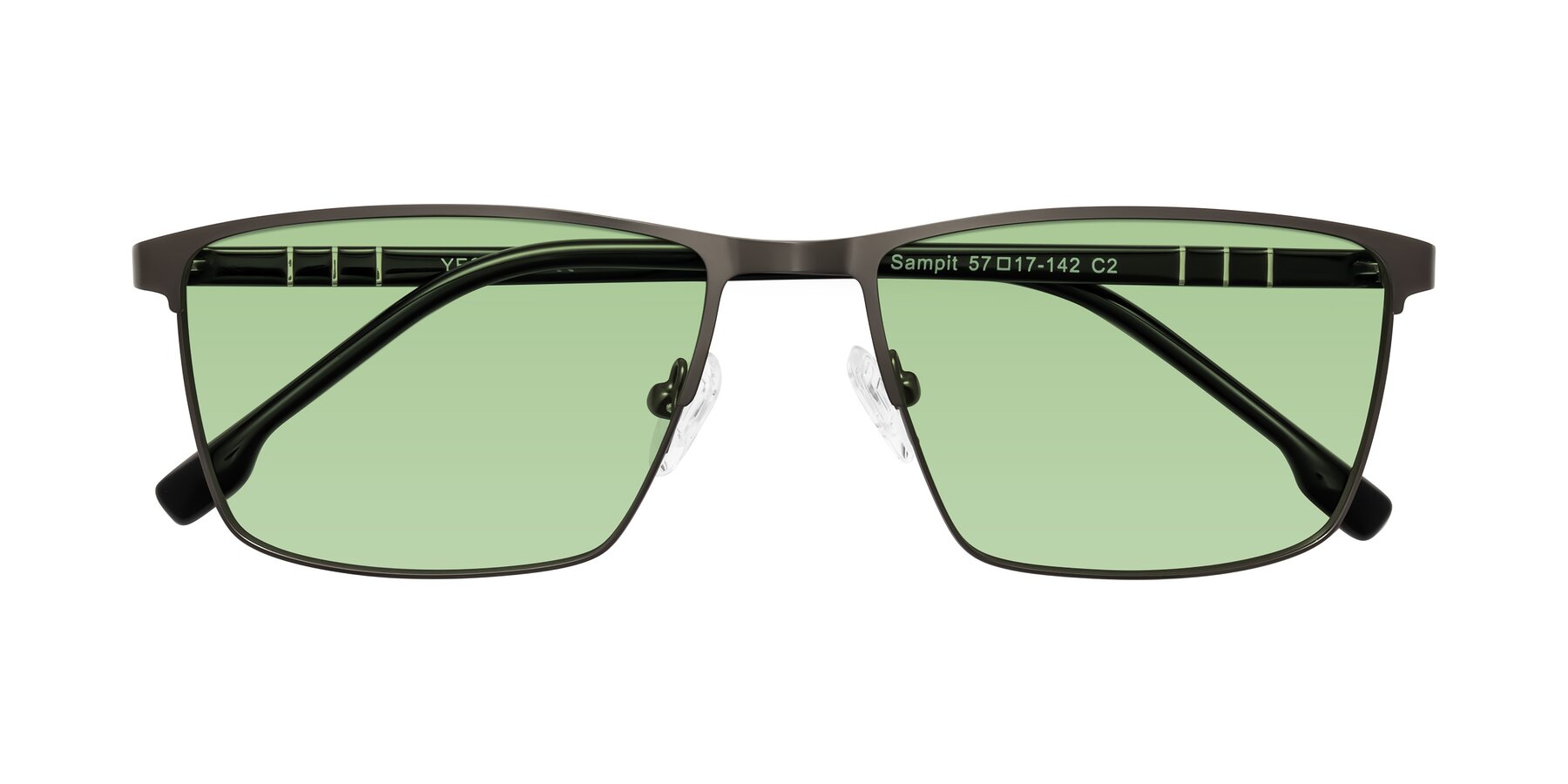 Folded Front of Sampit in Gunmetal with Medium Green Tinted Lenses