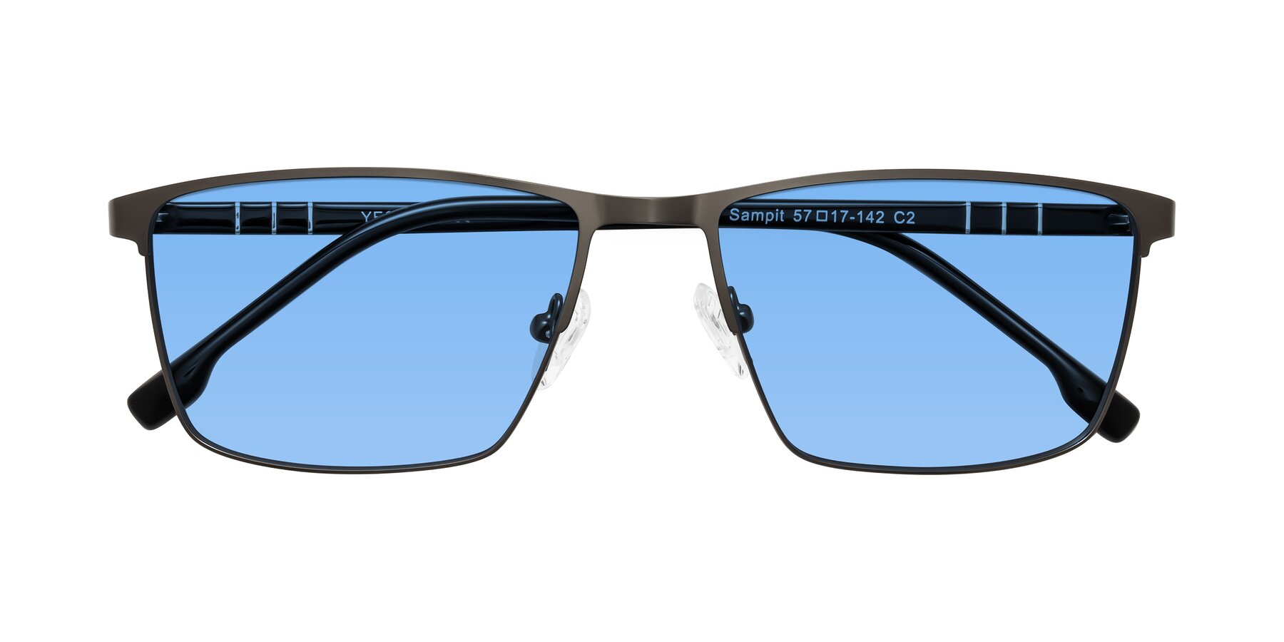 Folded Front of Sampit in Gunmetal with Medium Blue Tinted Lenses