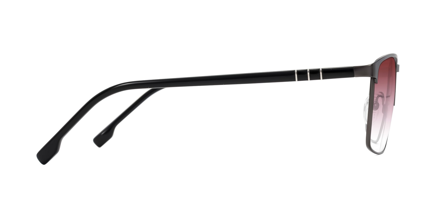 Side of Sampit in Gunmetal with Garnet Gradient Lenses