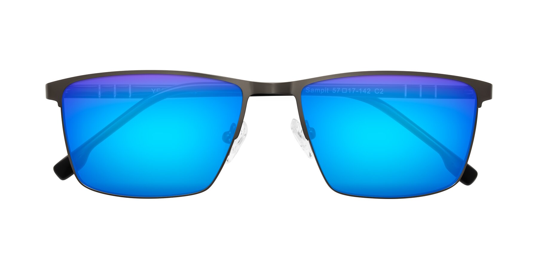 Folded Front of Sampit in Gunmetal with Blue Mirrored Lenses