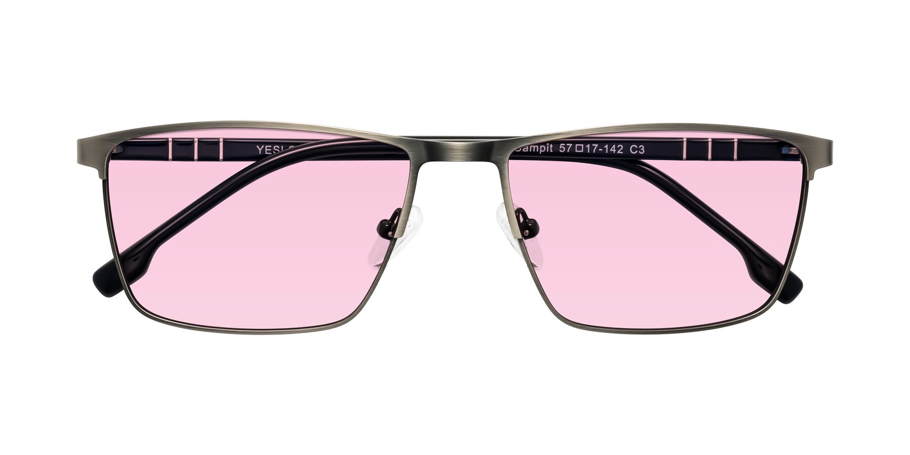 Folded Front of Sampit in Brushed Silver with Light Pink Tinted Lenses