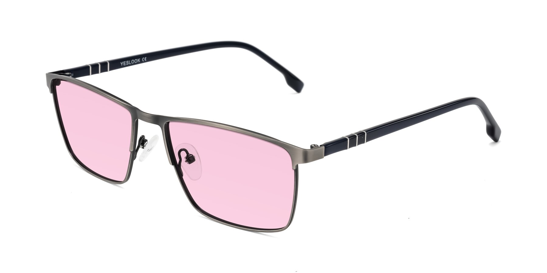 Angle of Sampit in Brushed Silver with Light Pink Tinted Lenses