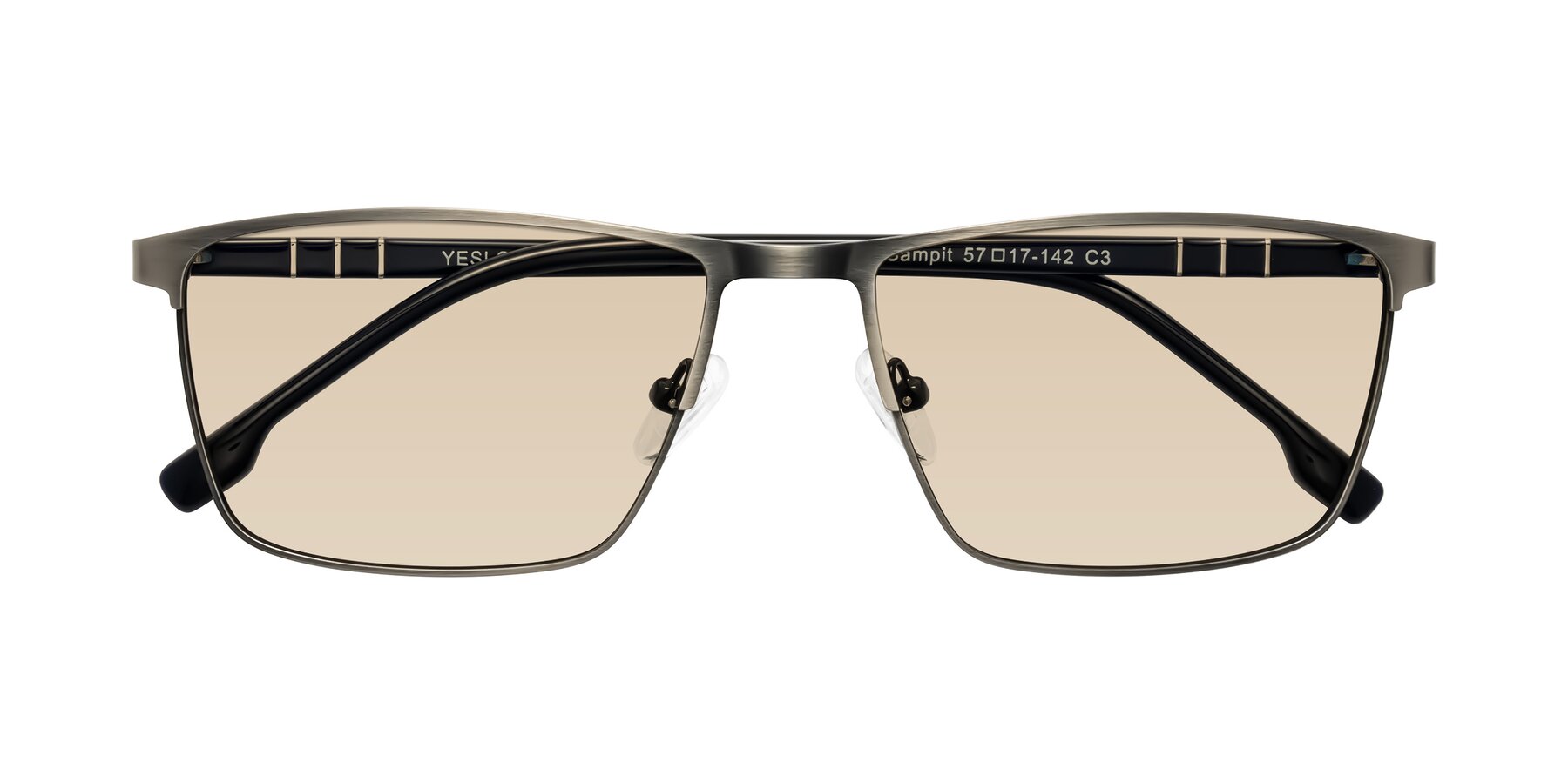 Folded Front of Sampit in Brushed Silver with Light Brown Tinted Lenses