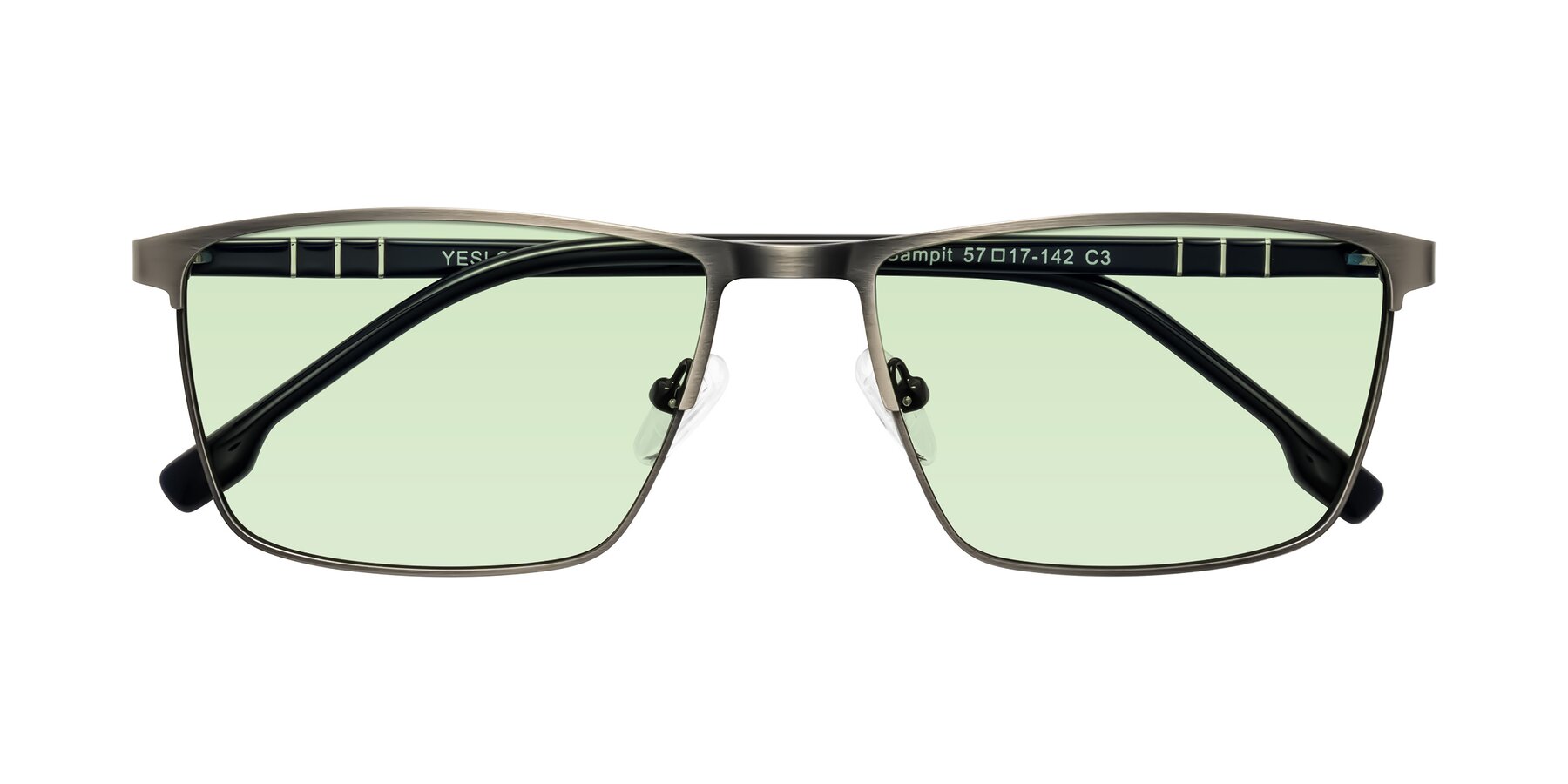 Folded Front of Sampit in Brushed Silver with Light Green Tinted Lenses