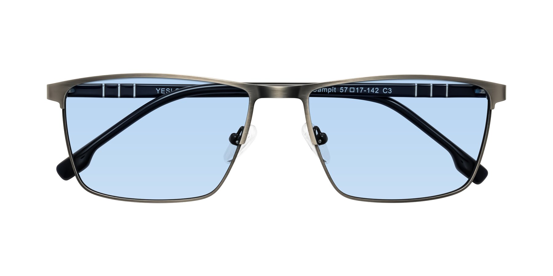 Folded Front of Sampit in Brushed Silver with Light Blue Tinted Lenses