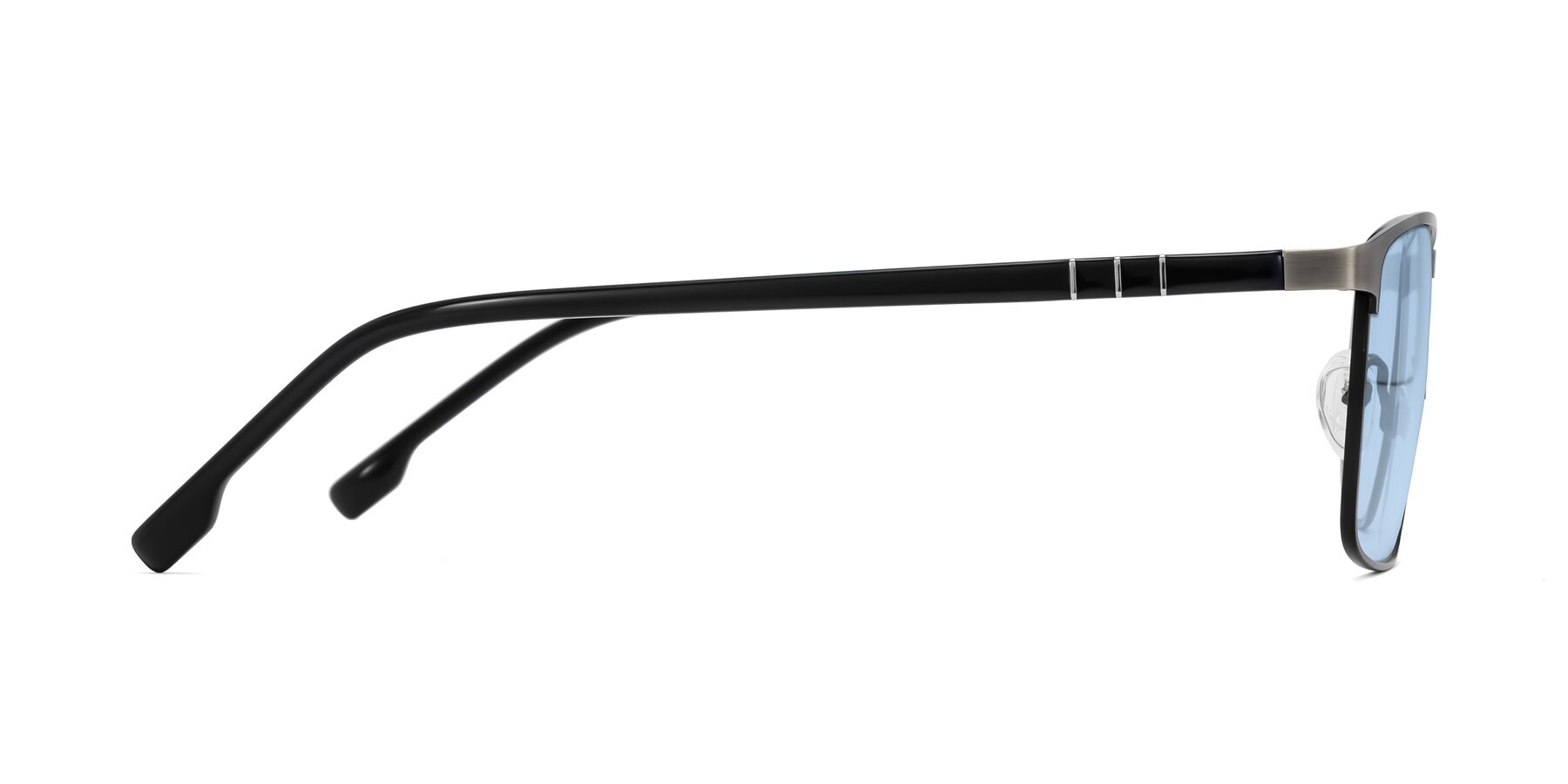 Side of Sampit in Brushed Silver with Light Blue Tinted Lenses