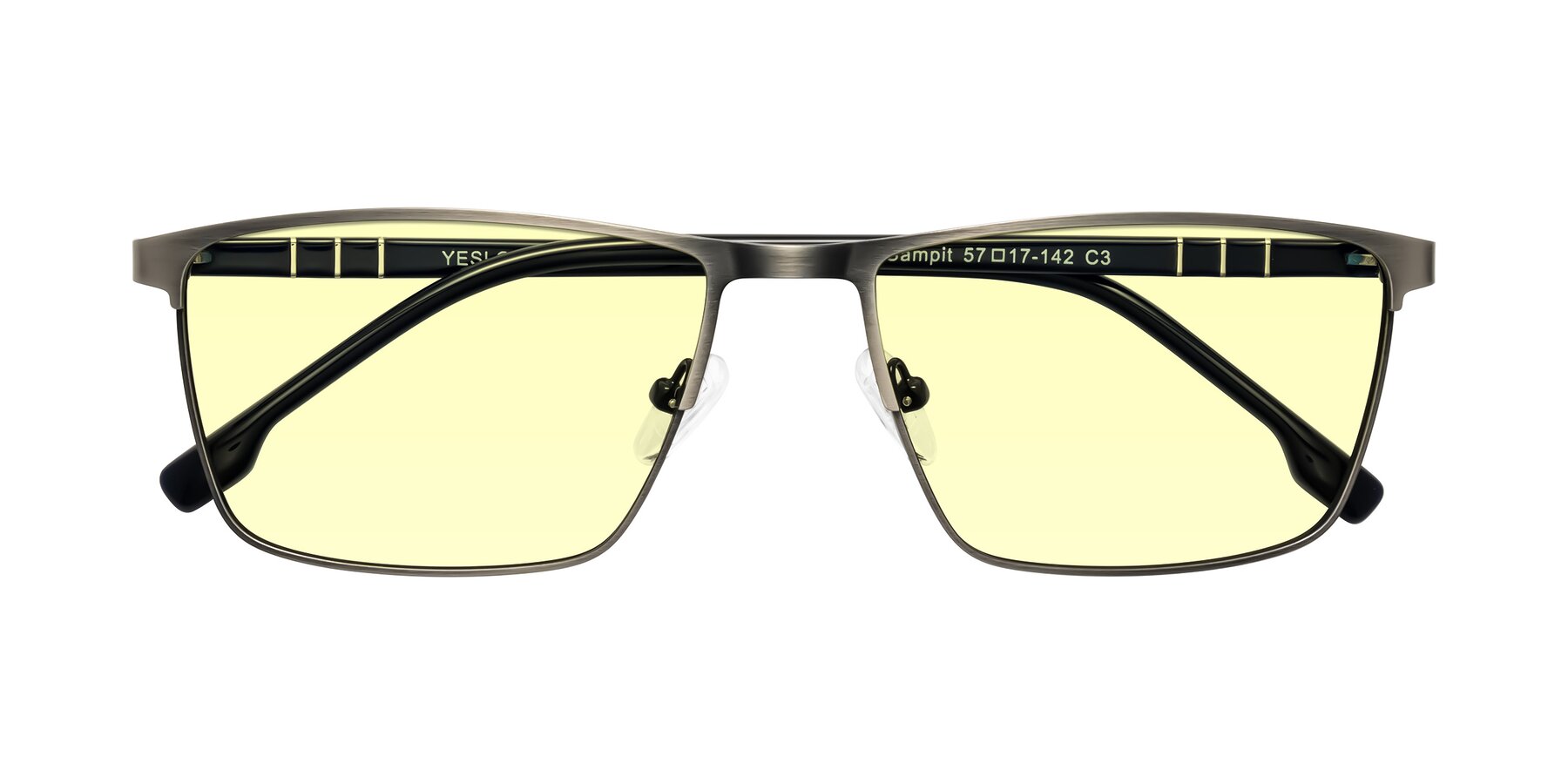 Folded Front of Sampit in Brushed Silver with Light Yellow Tinted Lenses