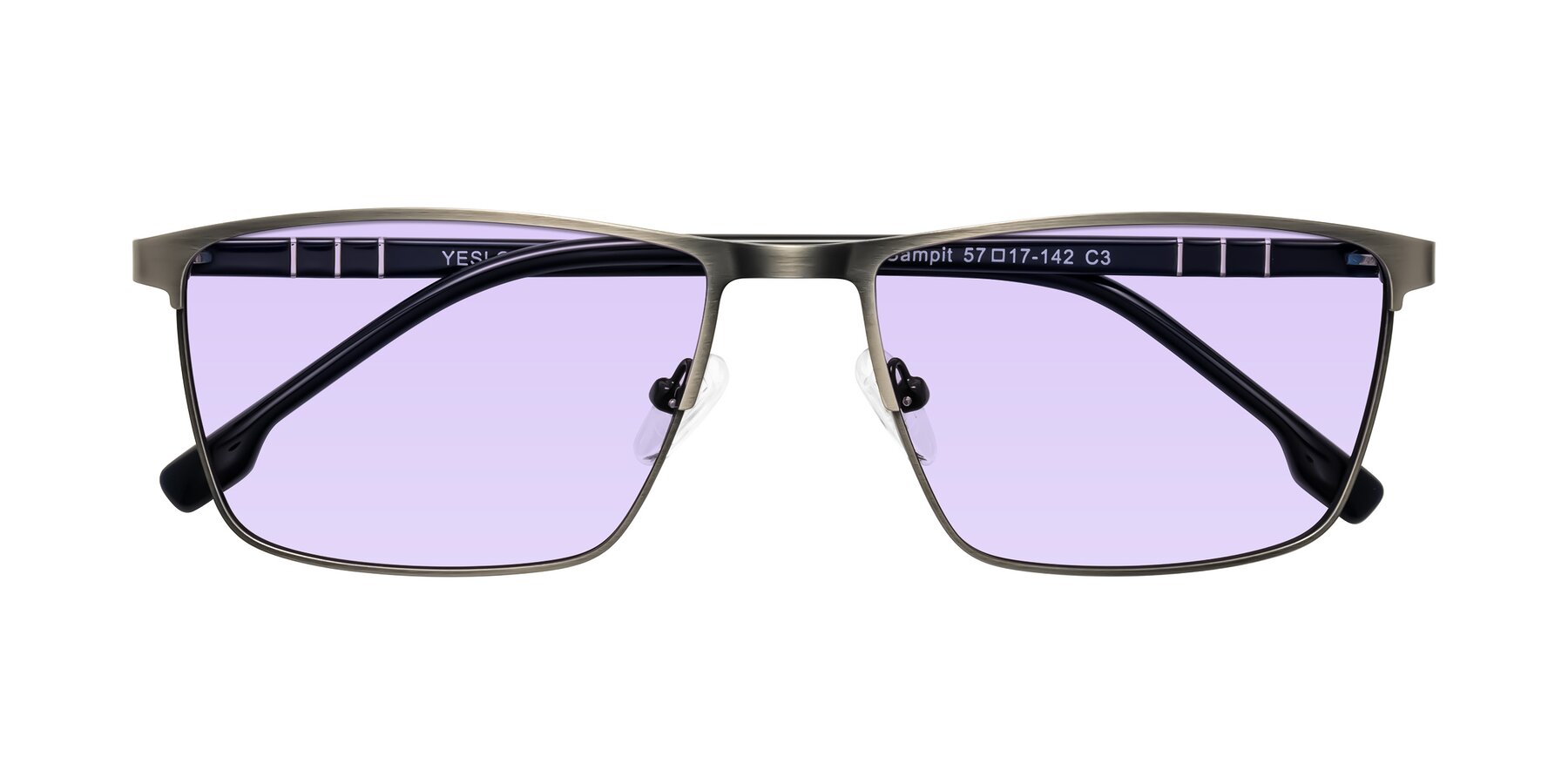 Folded Front of Sampit in Brushed Silver with Light Purple Tinted Lenses