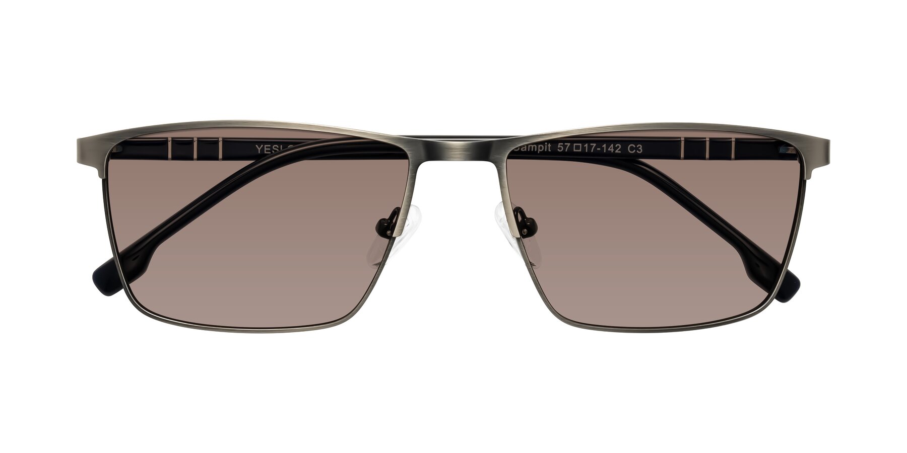 Folded Front of Sampit in Brushed Silver with Medium Brown Tinted Lenses