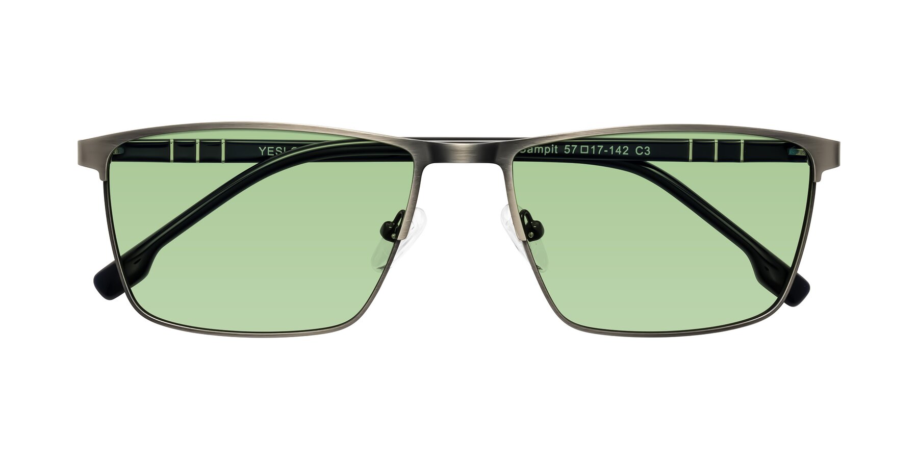 Folded Front of Sampit in Brushed Silver with Medium Green Tinted Lenses