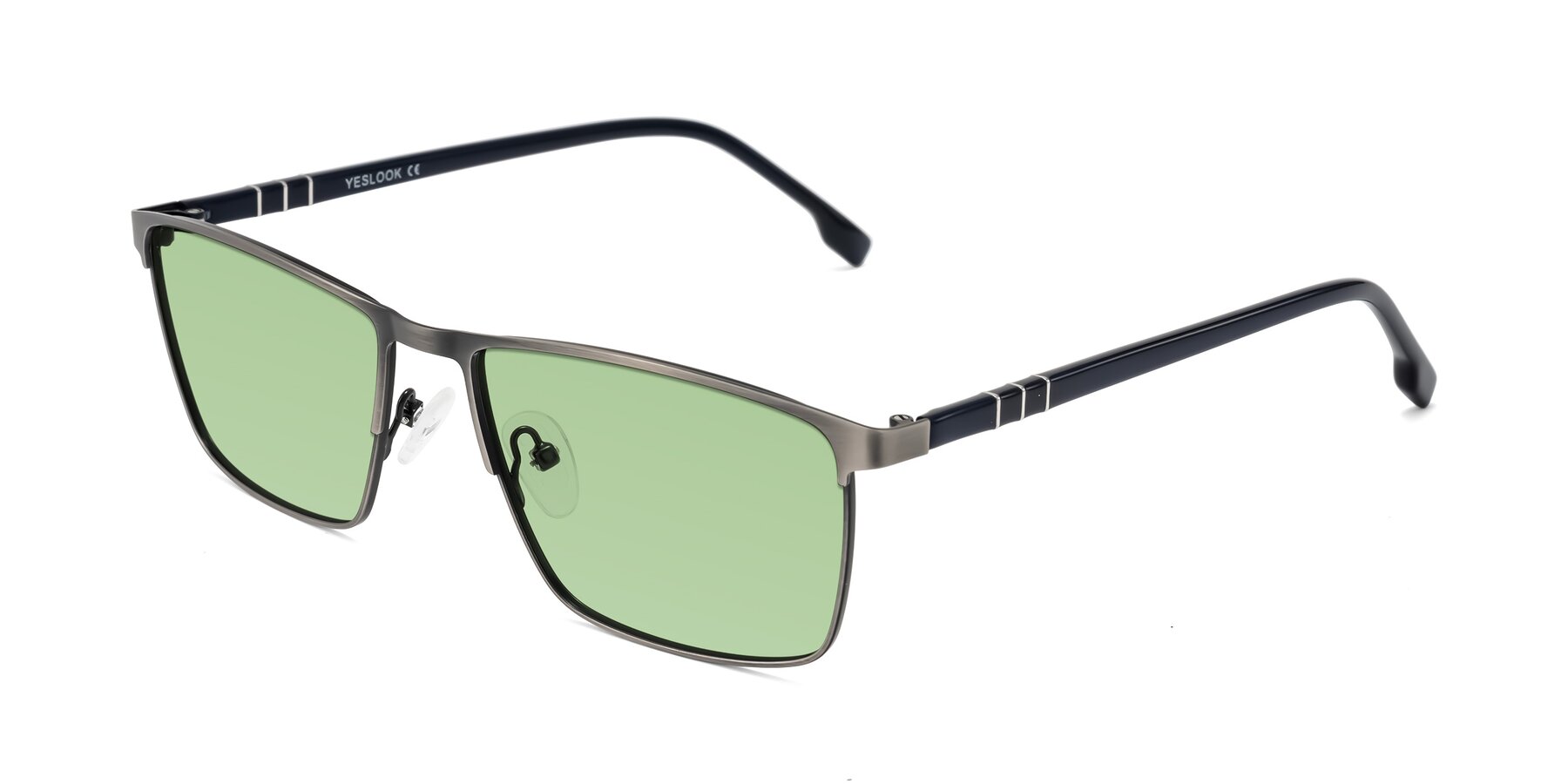 Angle of Sampit in Brushed Silver with Medium Green Tinted Lenses