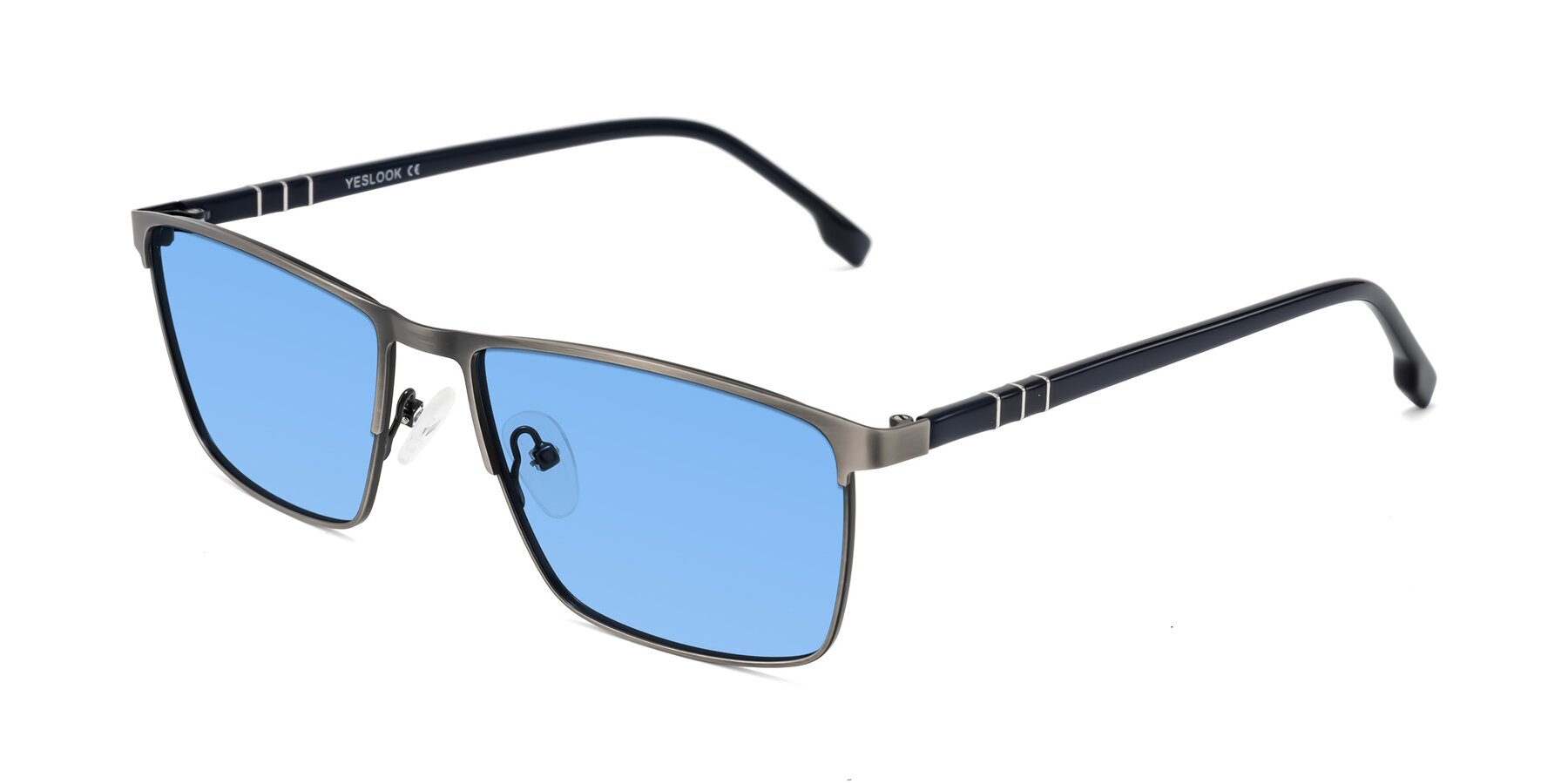 Angle of Sampit in Brushed Silver with Medium Blue Tinted Lenses