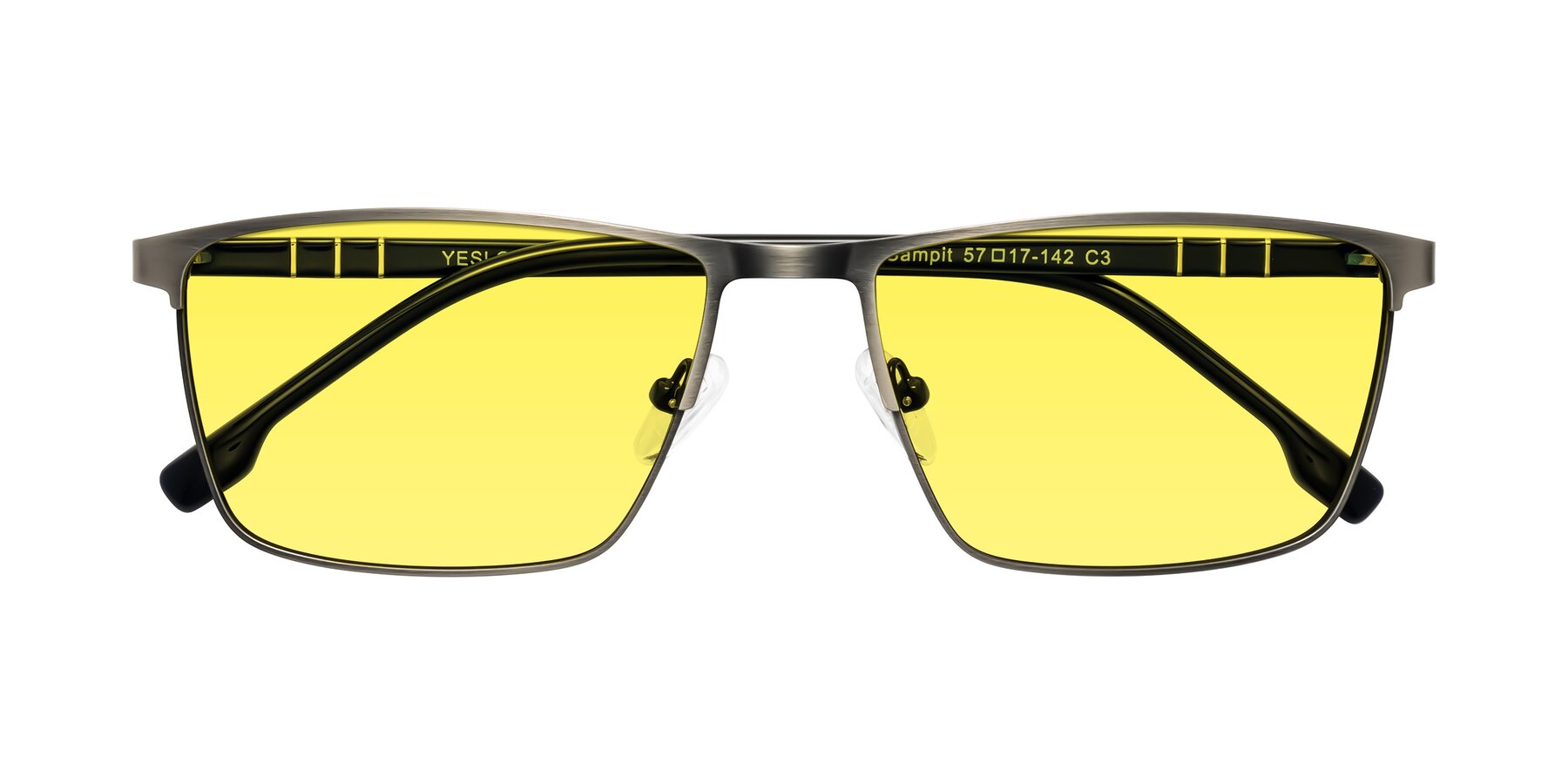 Folded Front of Sampit in Brushed Silver with Medium Yellow Tinted Lenses