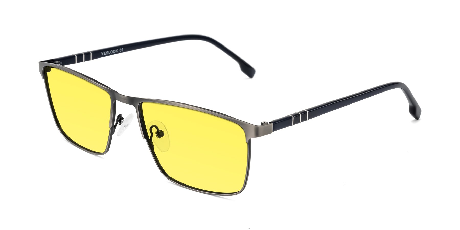 Angle of Sampit in Brushed Silver with Medium Yellow Tinted Lenses