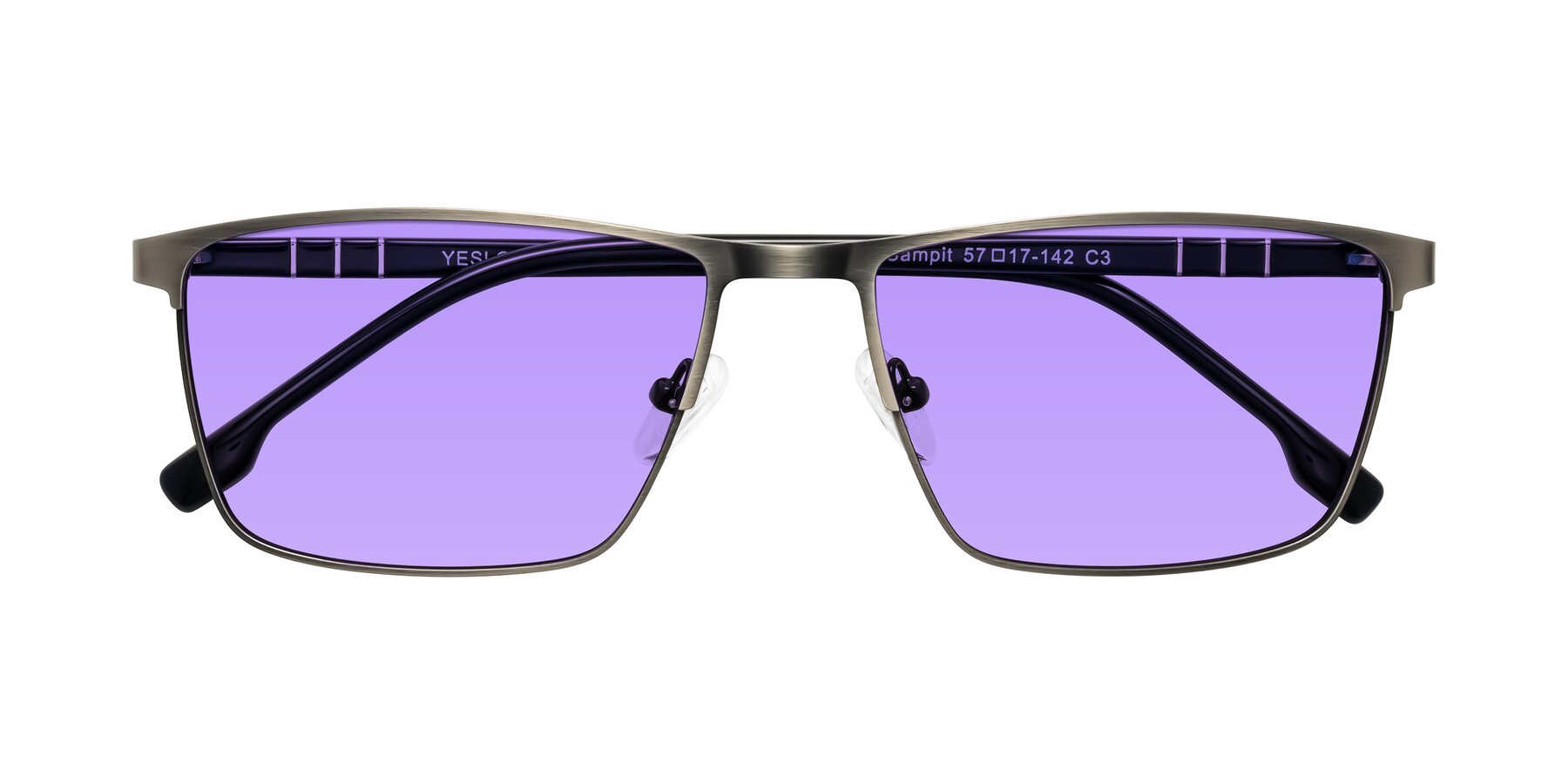 Folded Front of Sampit in Brushed Silver with Medium Purple Tinted Lenses