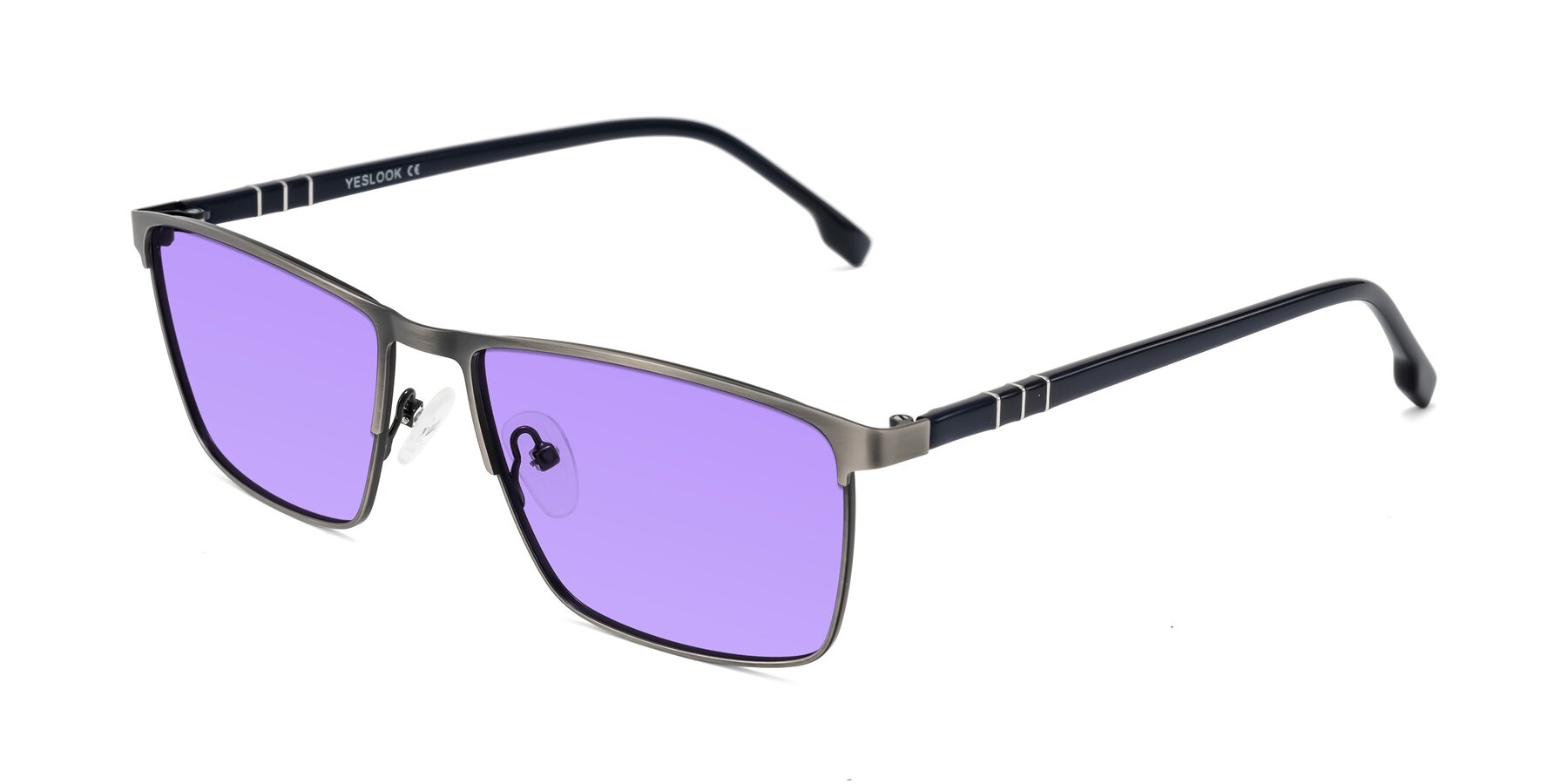 Angle of Sampit in Brushed Silver with Medium Purple Tinted Lenses