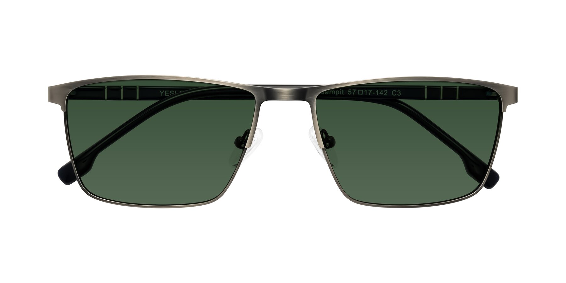 Folded Front of Sampit in Brushed Silver with Green Tinted Lenses