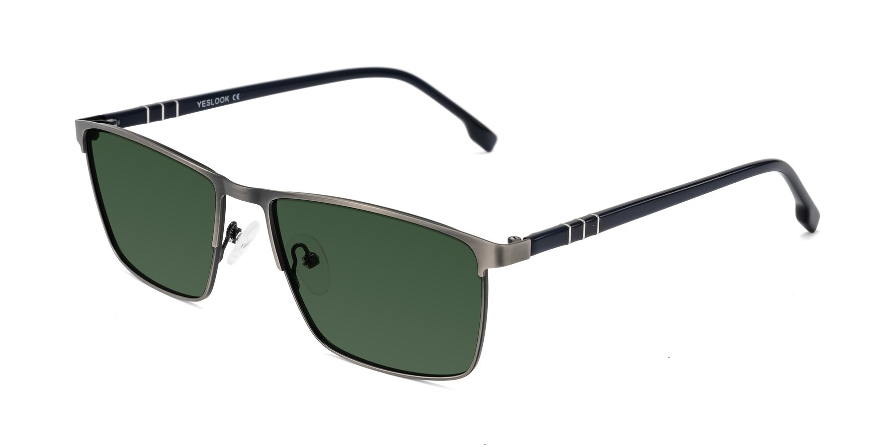 Angle of Sampit in Brushed Silver with Green Tinted Lenses