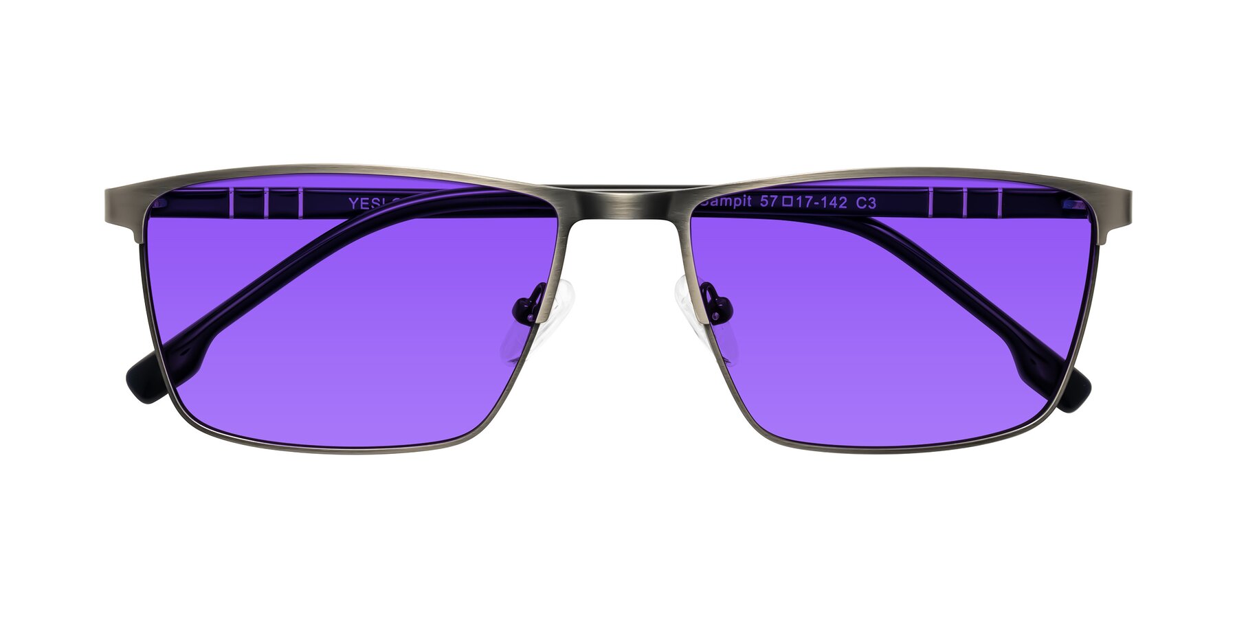 Folded Front of Sampit in Brushed Silver with Purple Tinted Lenses