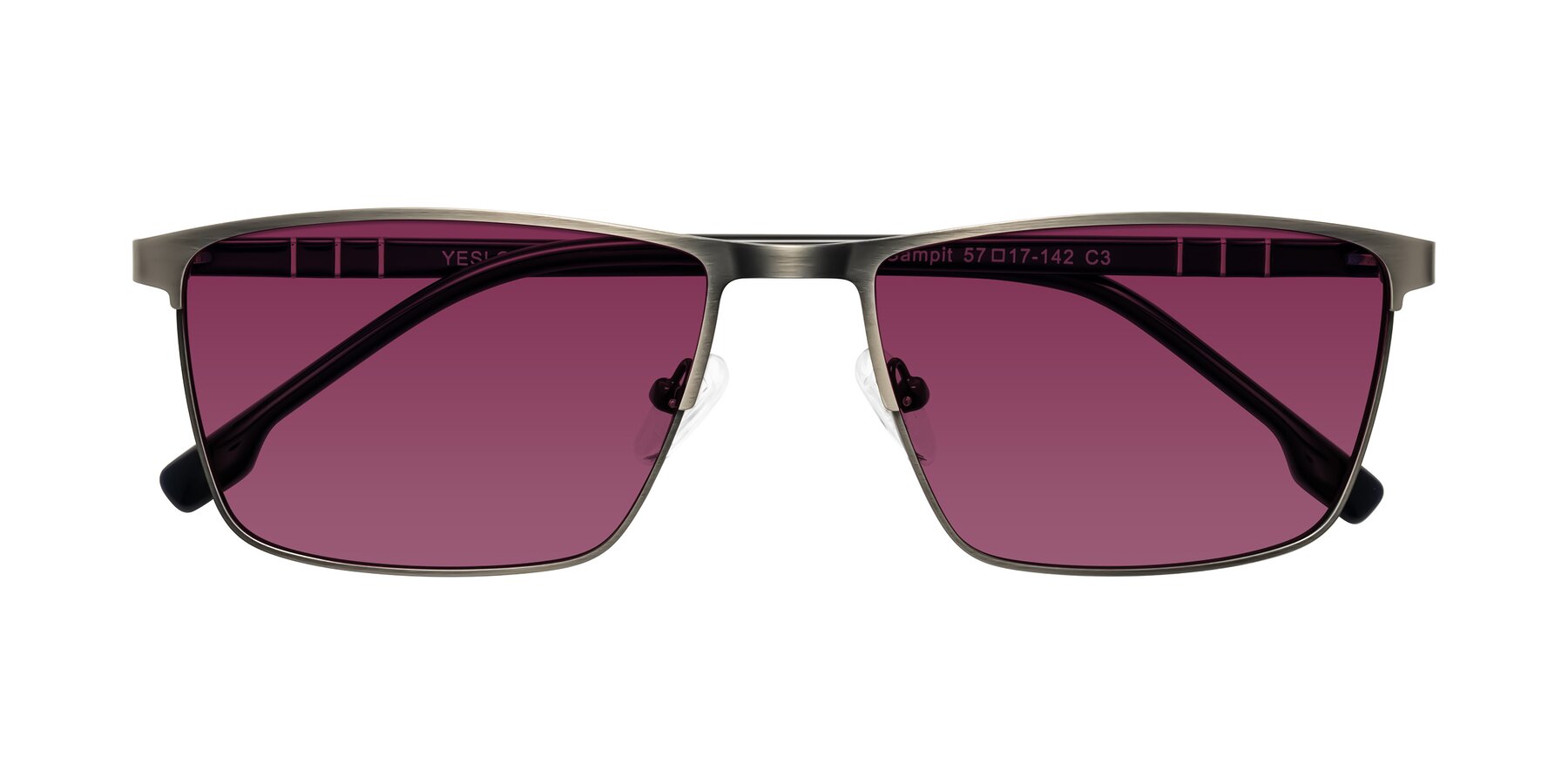 Folded Front of Sampit in Brushed Silver with Wine Tinted Lenses