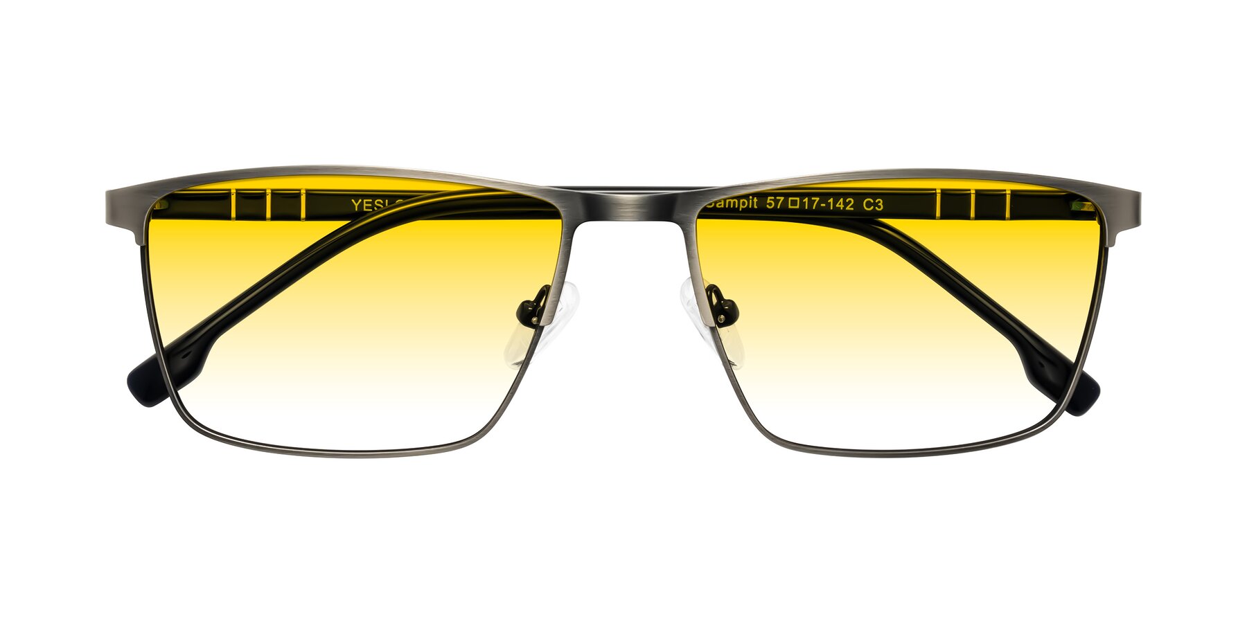 Folded Front of Sampit in Brushed Silver with Yellow Gradient Lenses