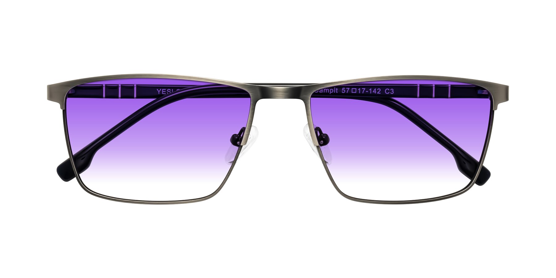 Folded Front of Sampit in Brushed Silver with Purple Gradient Lenses