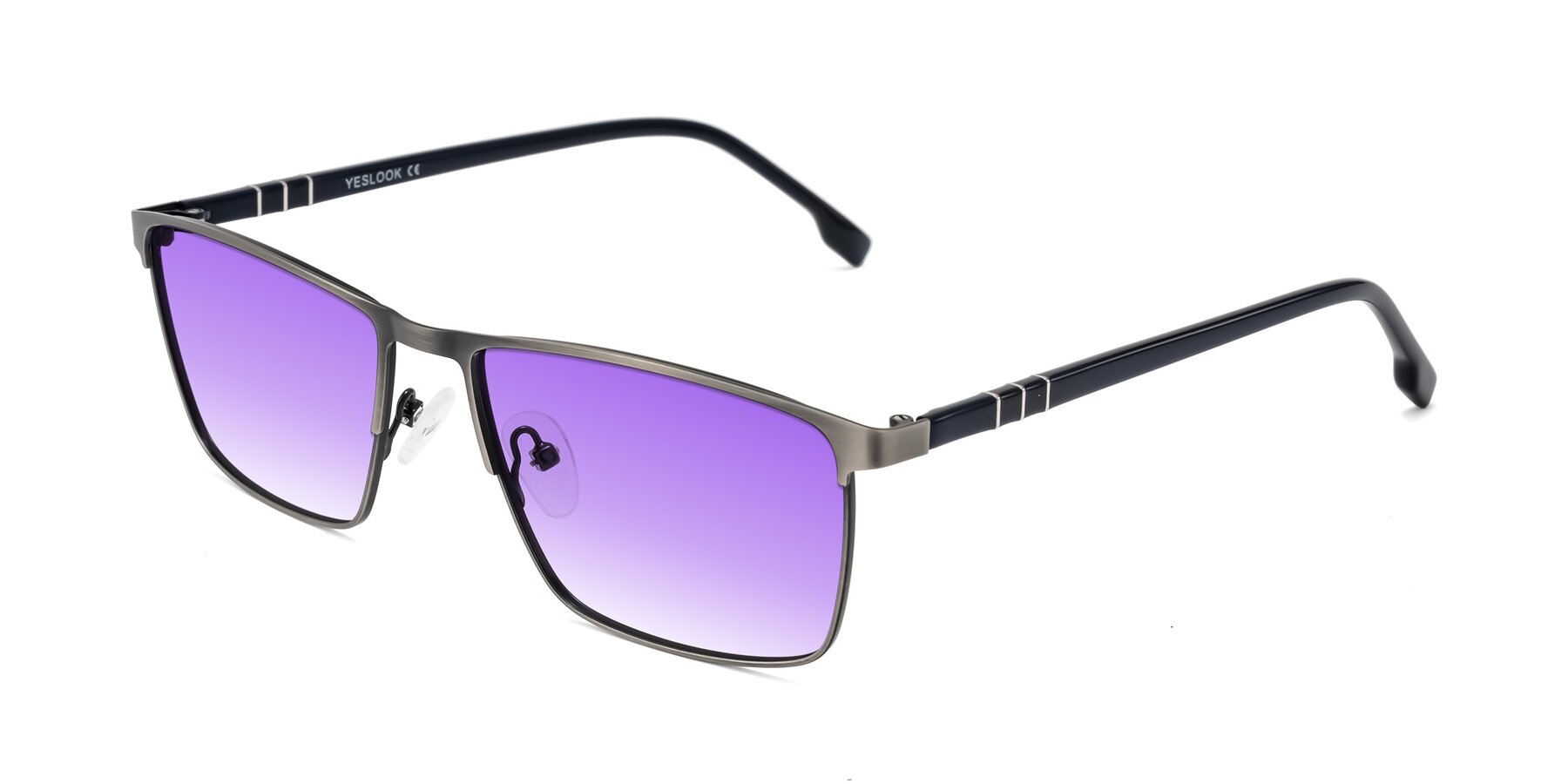 Angle of Sampit in Brushed Silver with Purple Gradient Lenses